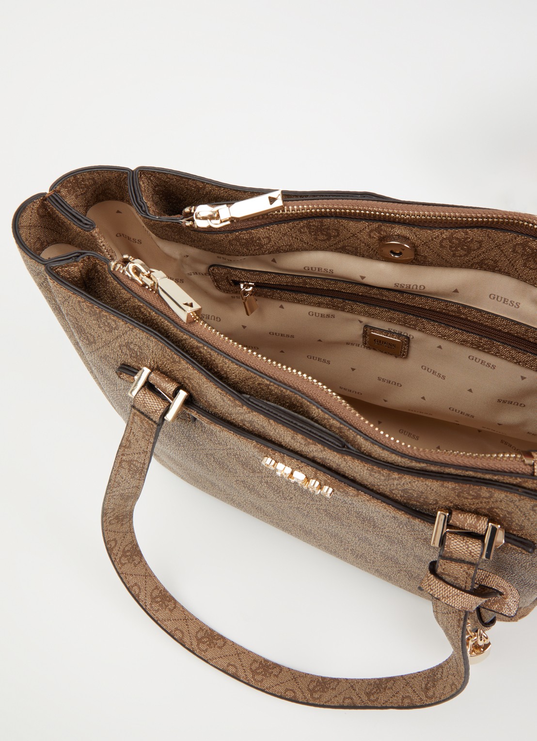 GUESS Katya schoudertas met logoprint - detail 4 lichtbruin