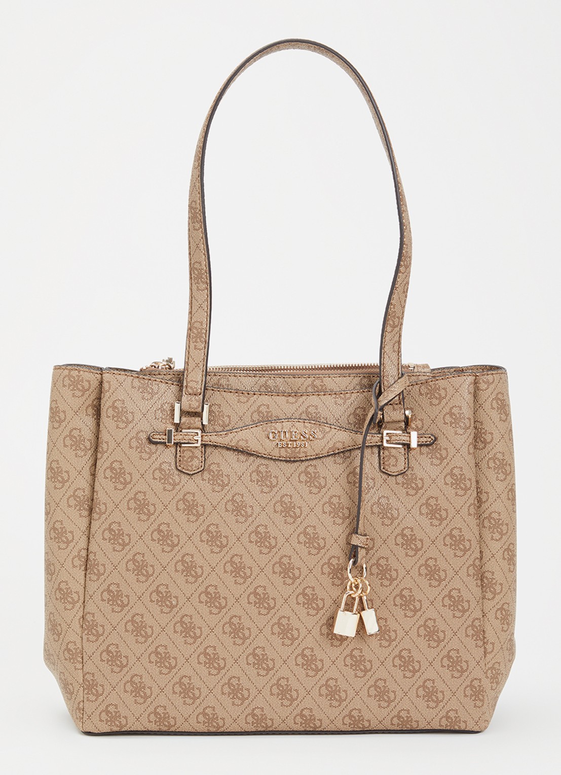 GUESS Katya schoudertas met logoprint - voorkant 2 lichtbruin