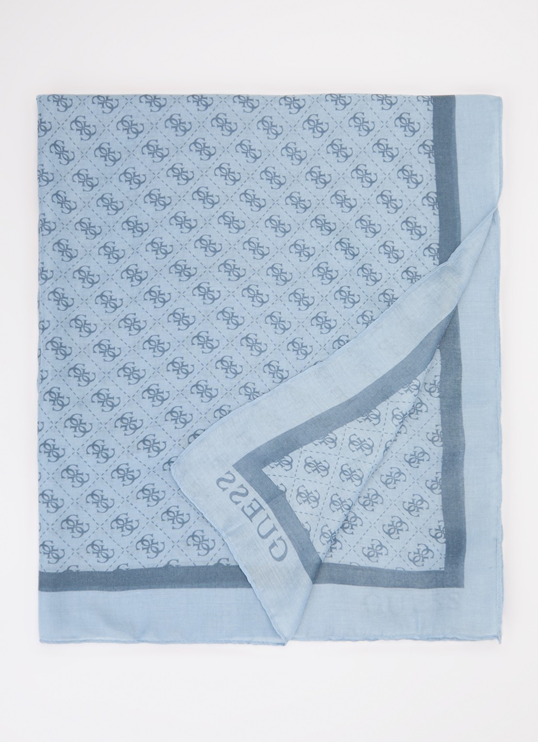 GUESS Katya sjaal met logoprint 180 x 90 cm - voorkant 3 staalblauw