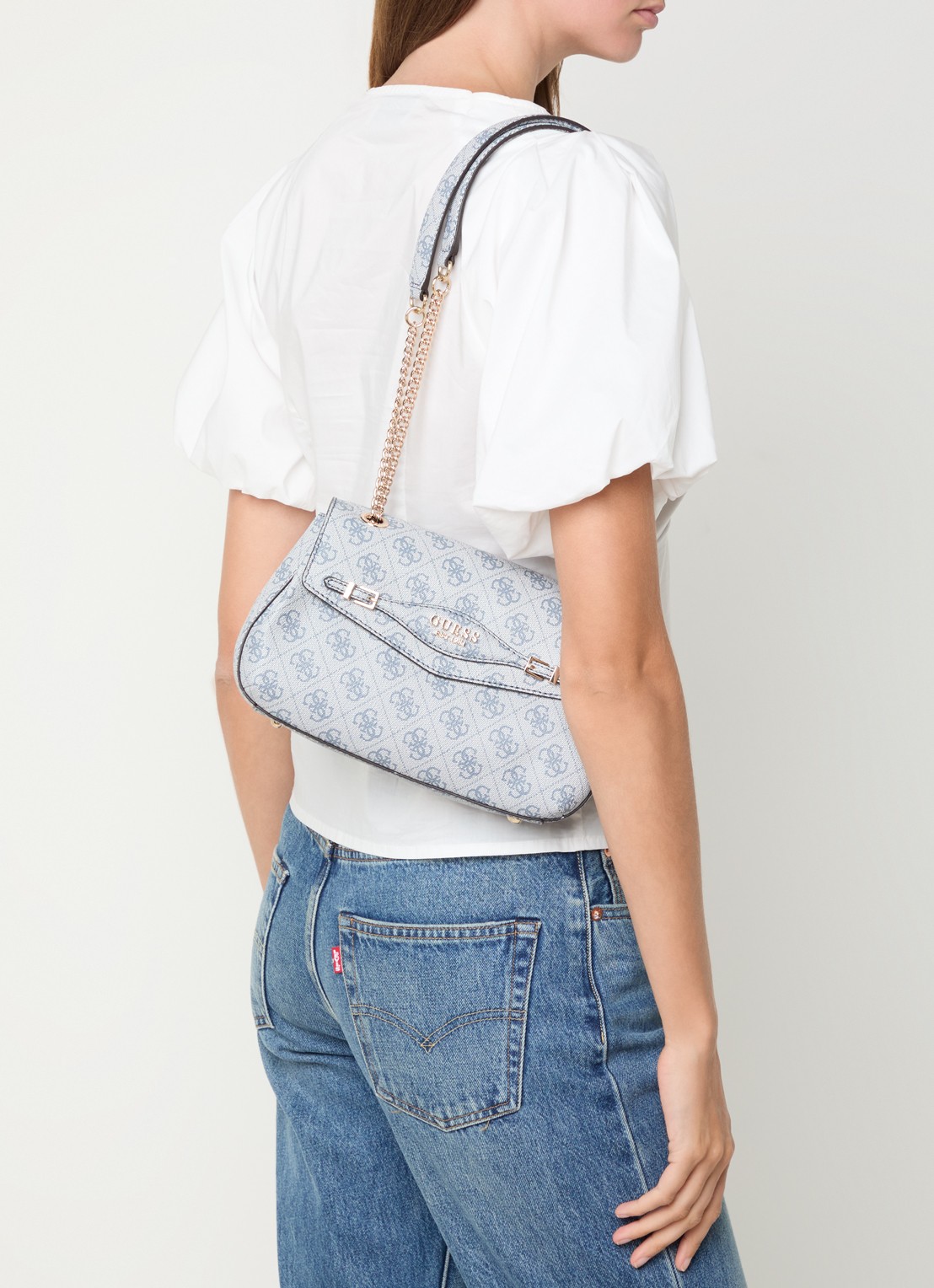 GUESS Kaya schoudertas met logoprint - voorkant 4 indigo