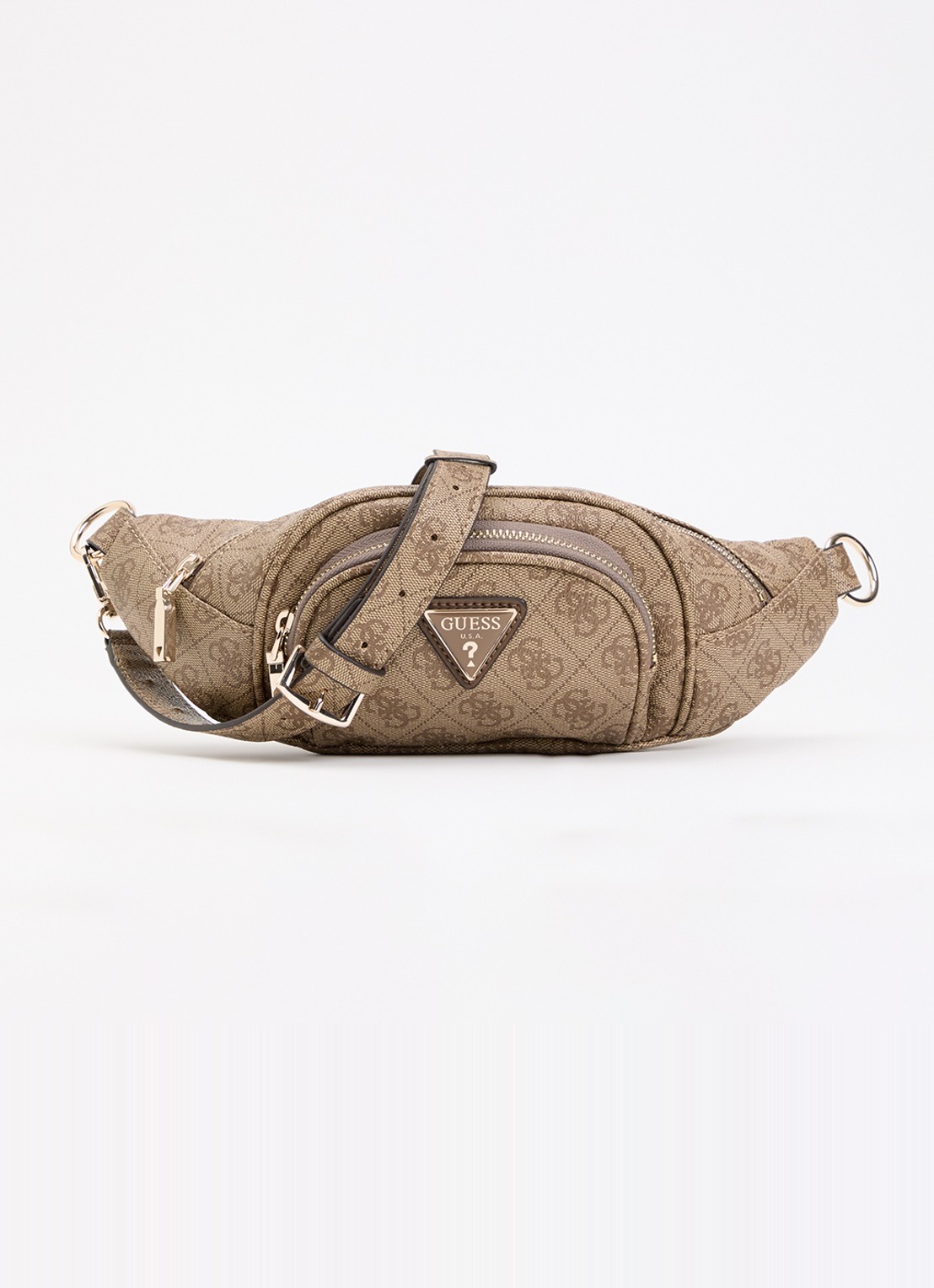 GUESS Latona heuptas met logoprint  - voorkant 2 beige