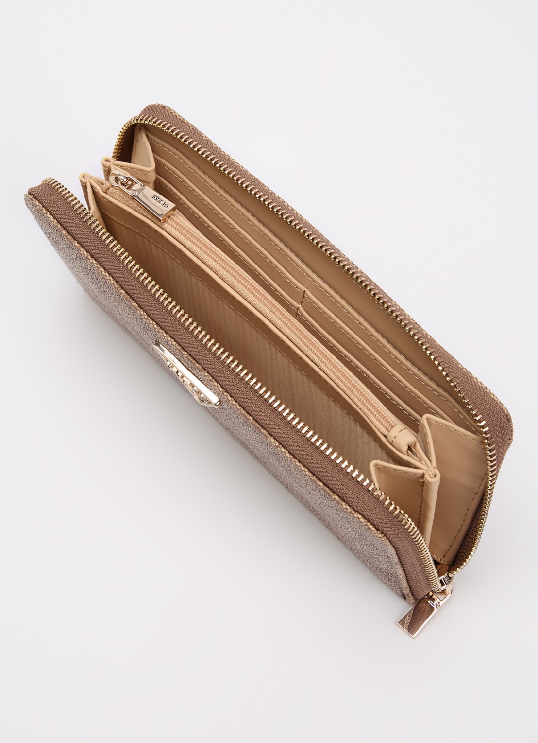 GUESS Laurel ritsportemonnee met logoprint - voorkant 2 lichtbruin
