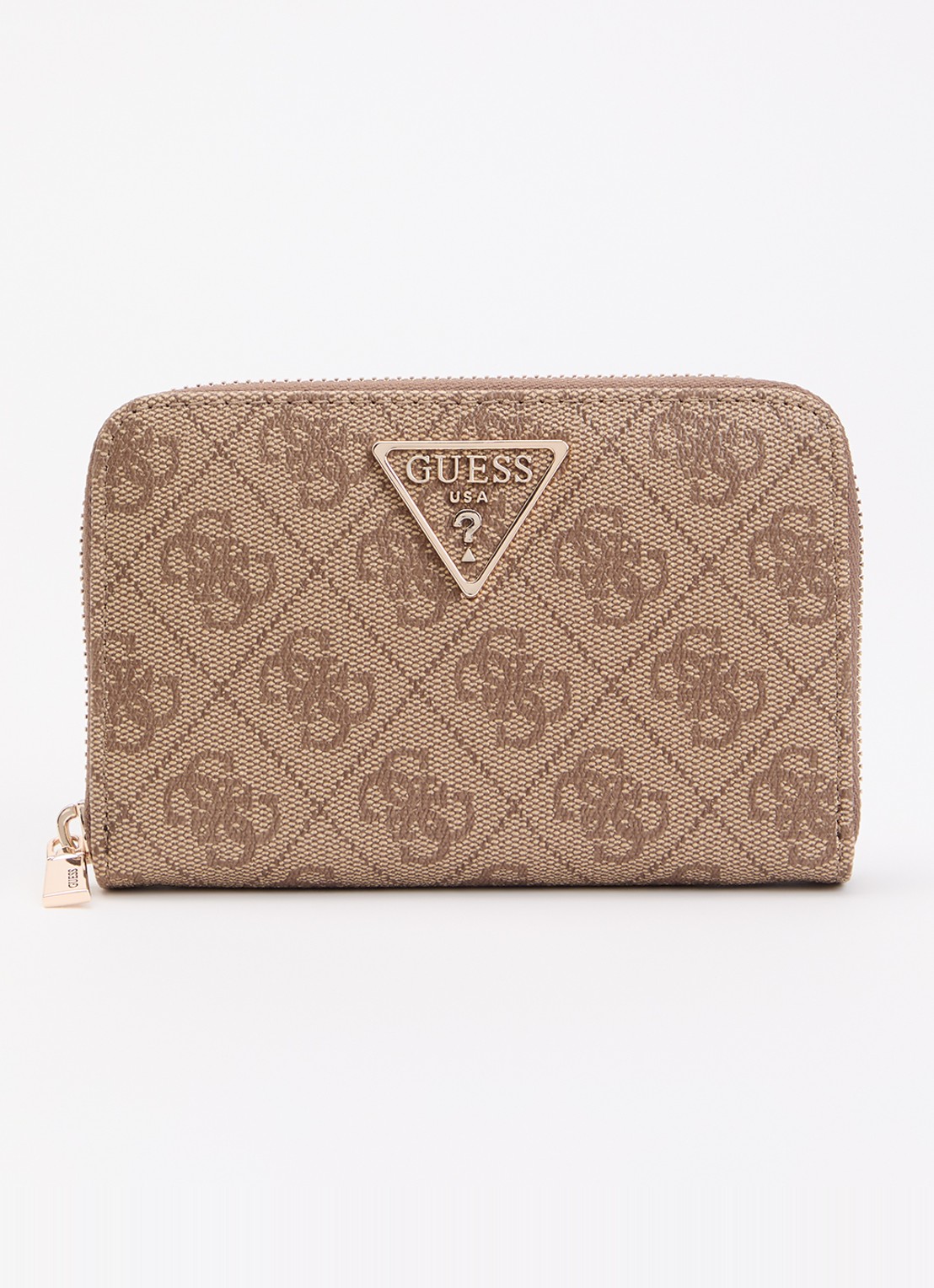GUESS Laurel ritsportemonnee met logoprint - voorkant 2 beige