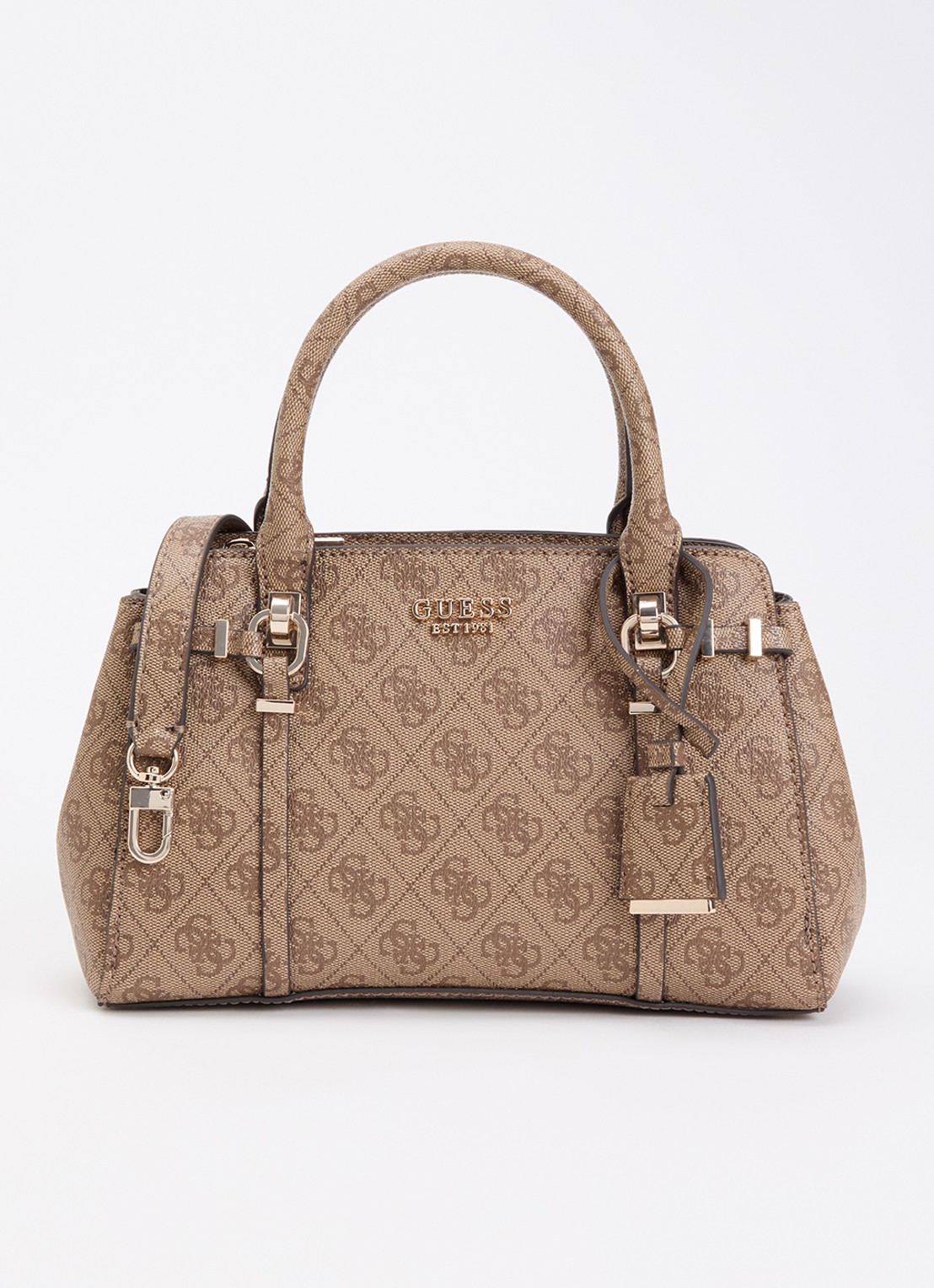 GUESS Leona Logo crossbodytas met logoprint en afneembare schouderriem  - voorkant bruin