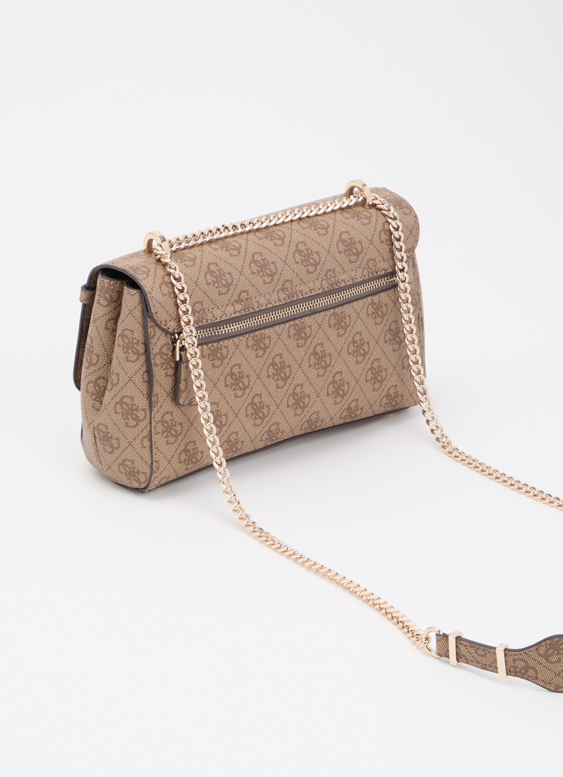 GUESS Leona Logo crossbodytas met logoprint  - achterkant zand