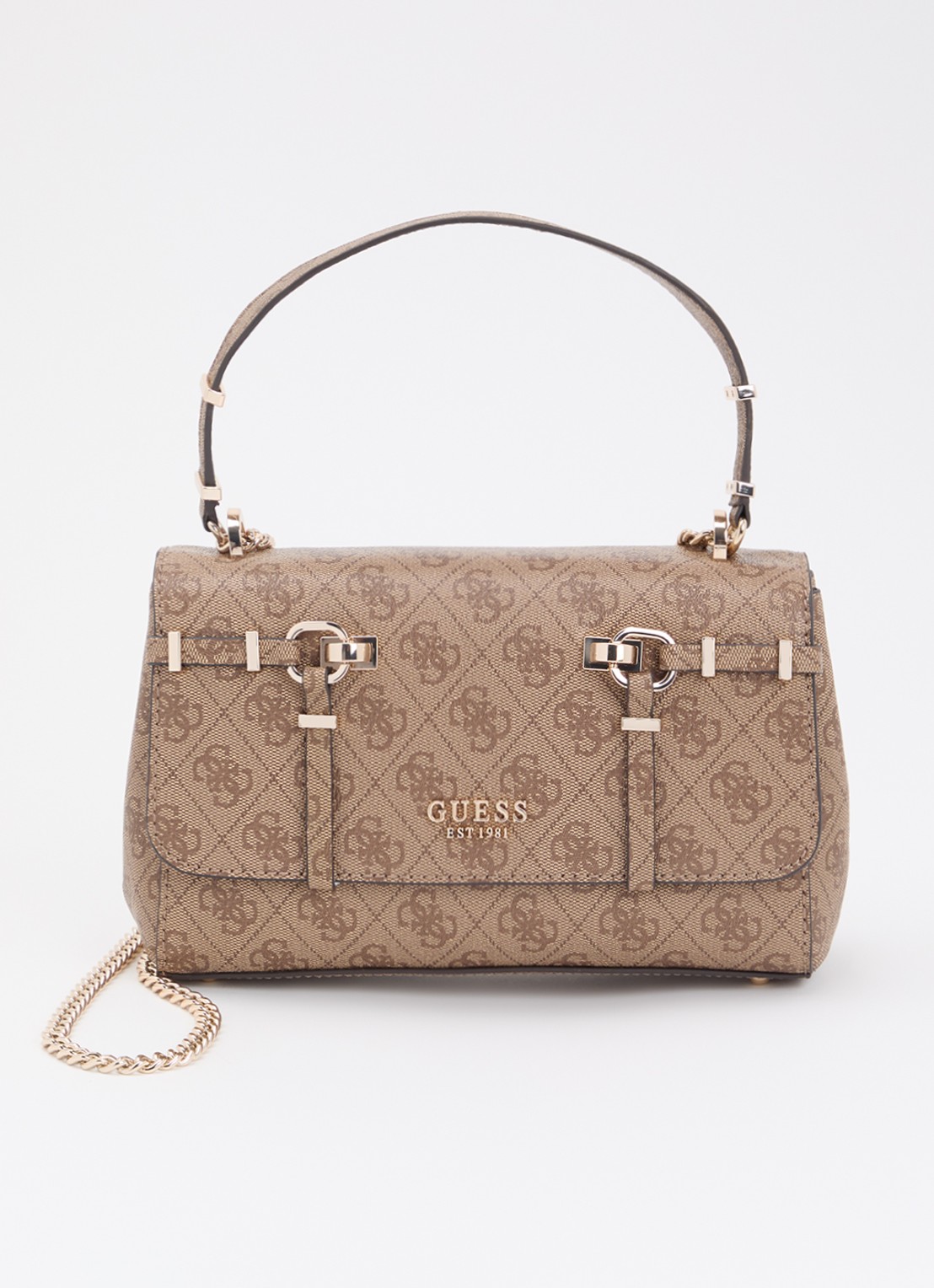 GUESS Leona Logo crossbodytas met logoprint  - voorkant 2 zand