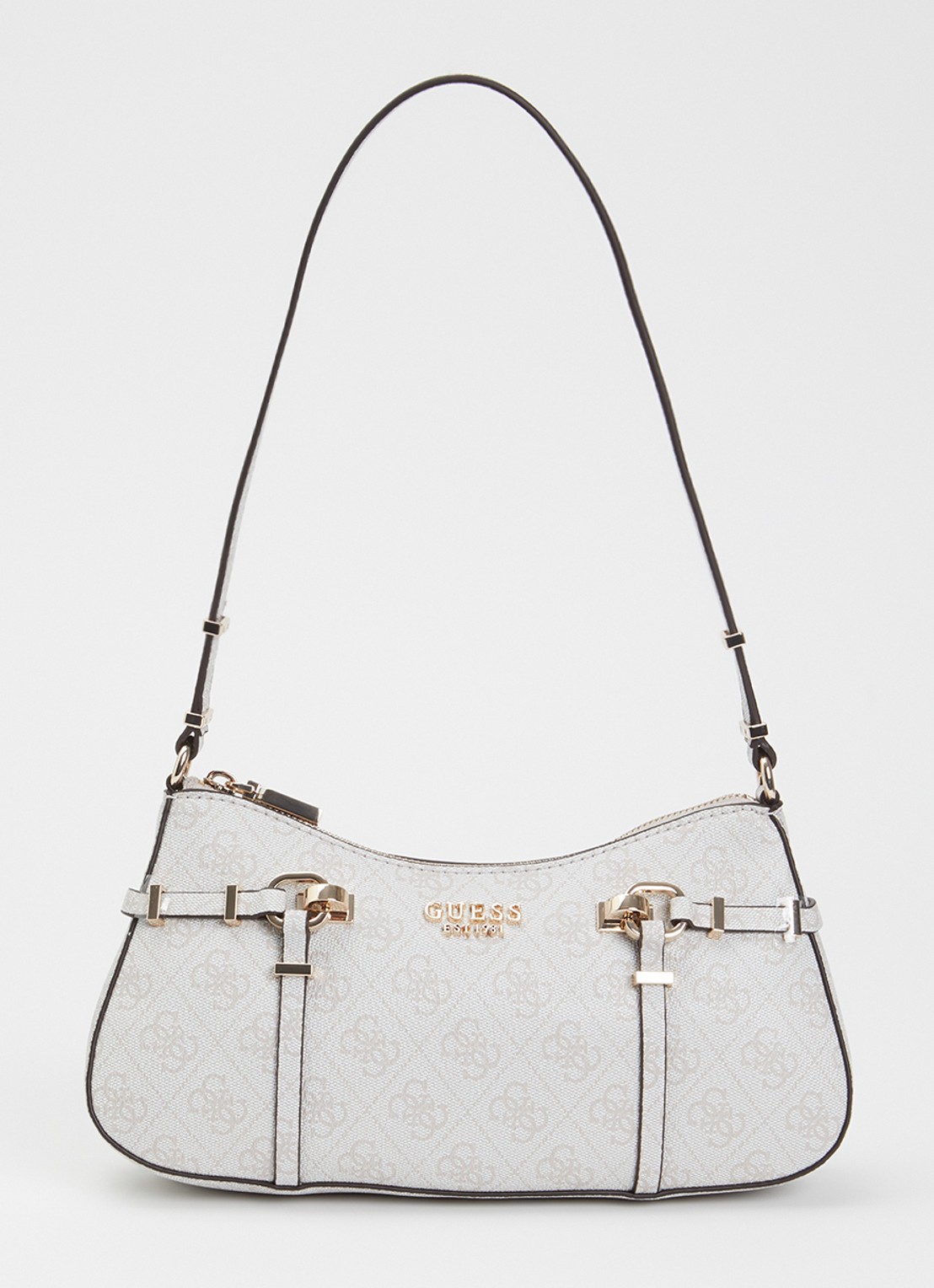 GUESS Leona schoudertas met logoprint - voorkant gebroken wit