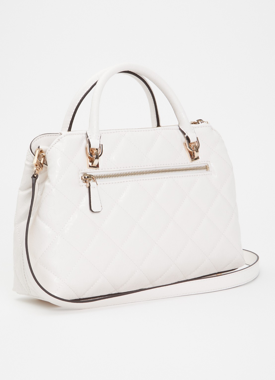 GUESS Libby handtas met logoprint en afneembare schouderriem - achterkant 7 gebroken wit