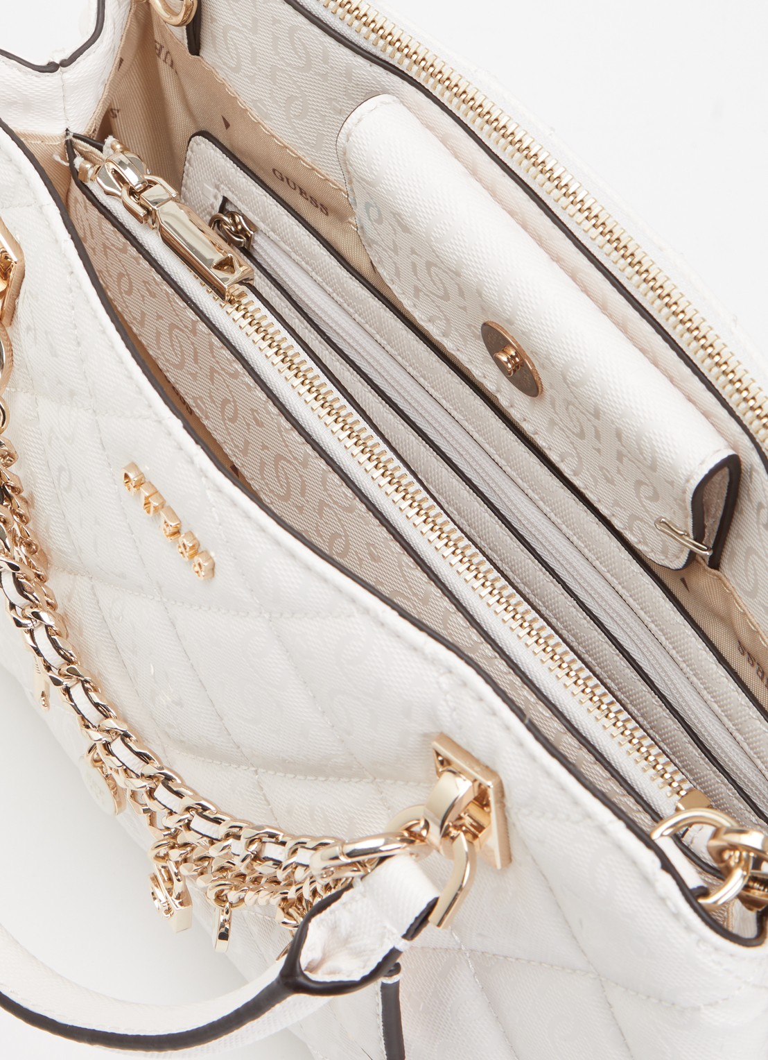 GUESS Libby handtas met logoprint en afneembare schouderriem - detail 4 gebroken wit