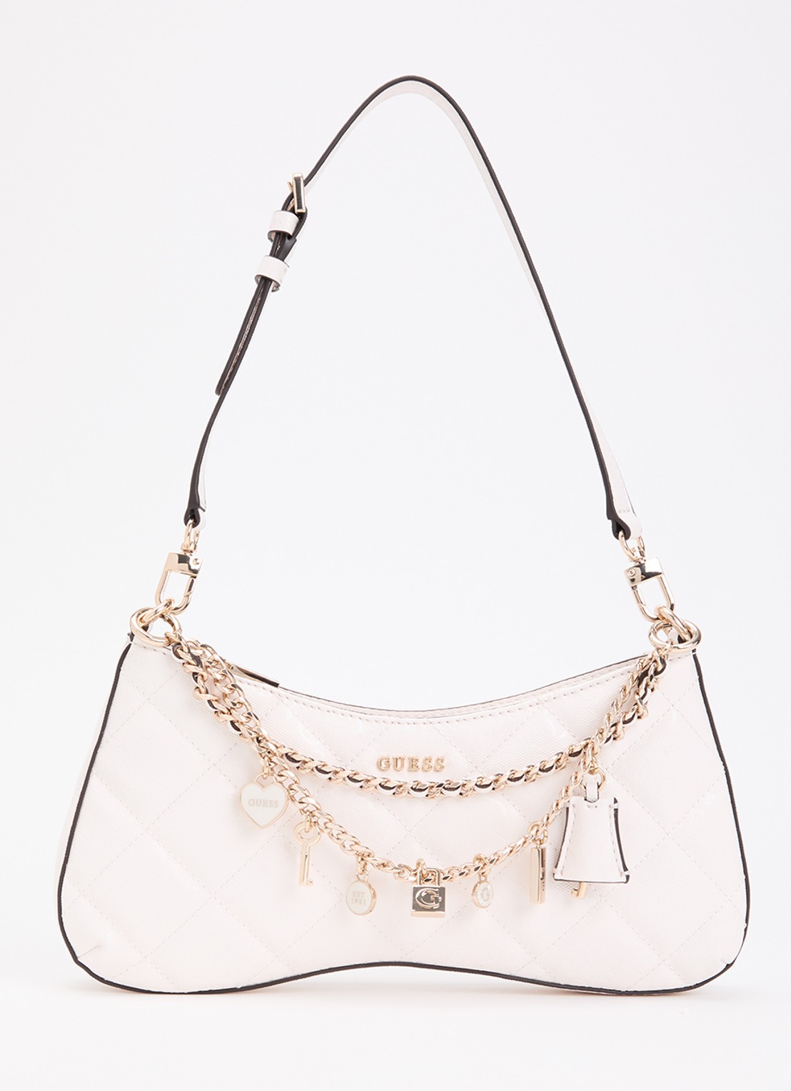 GUESS Libby schoudertas met logoprint en kettingdetail  - voorkant 4 wit