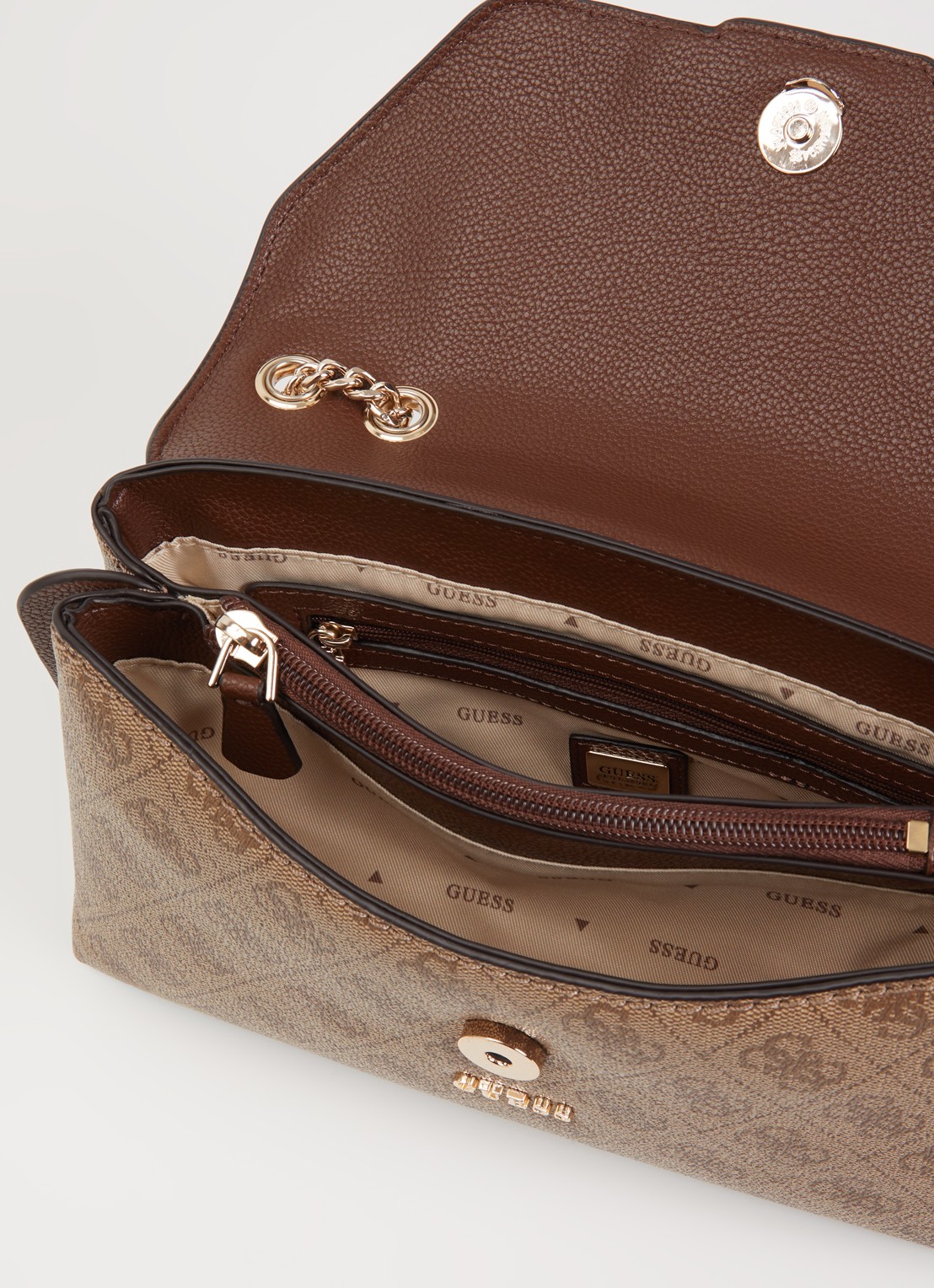 GUESS Lindsay schoudertas met logoprint - detail 3 beige