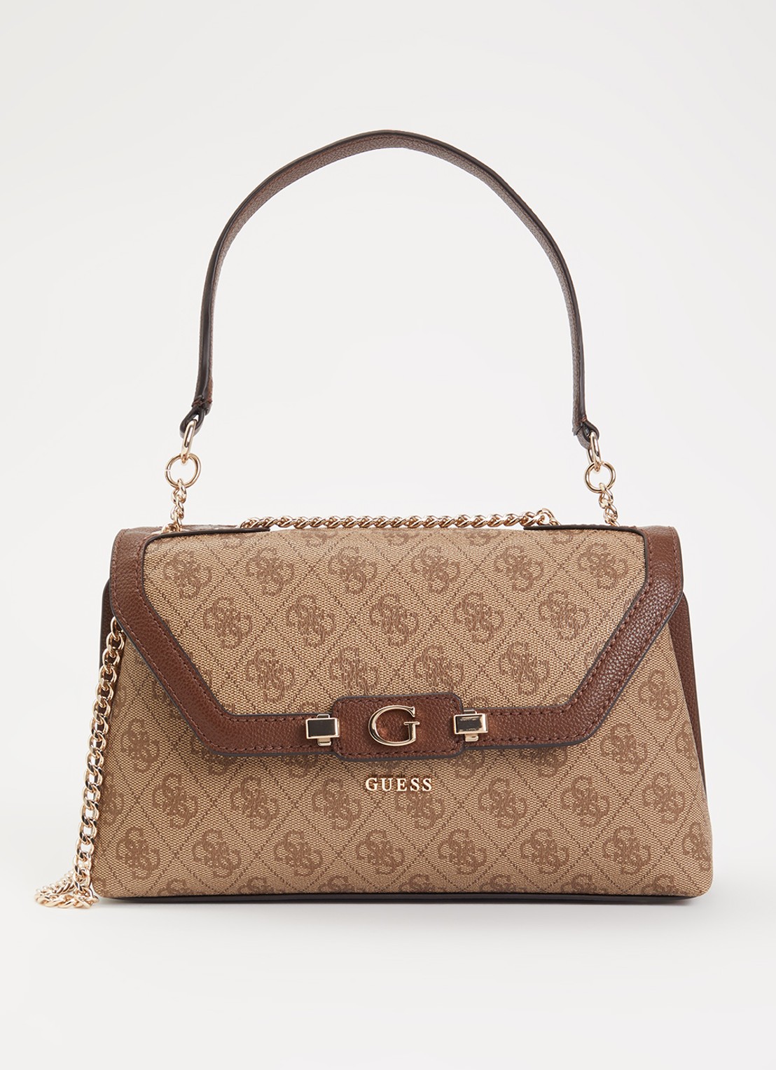 GUESS Lindsay schoudertas met logoprint - voorkant 2 beige