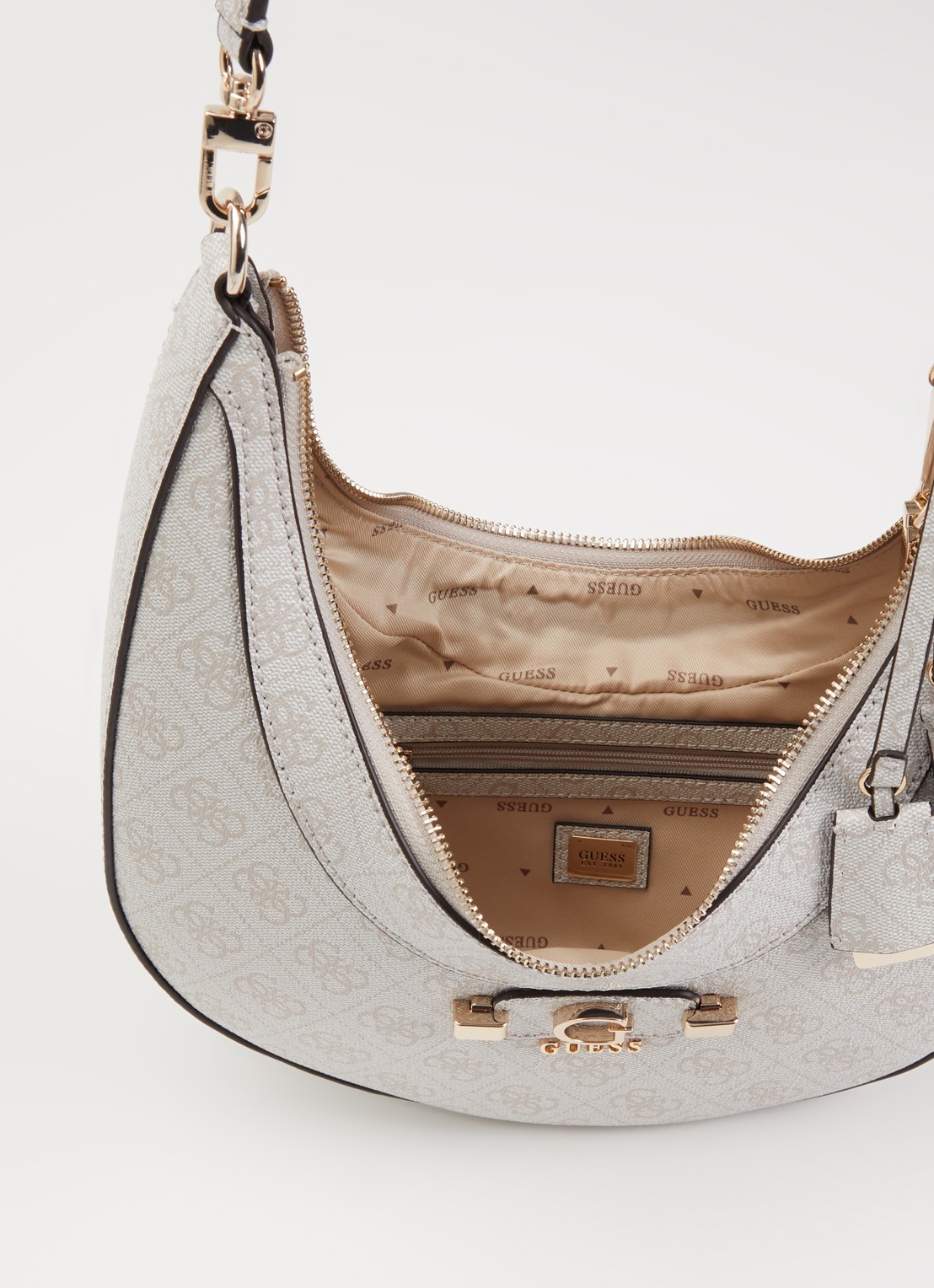 GUESS Lindsey Hobo schoudertas met logoprint - detail 3 ivoor