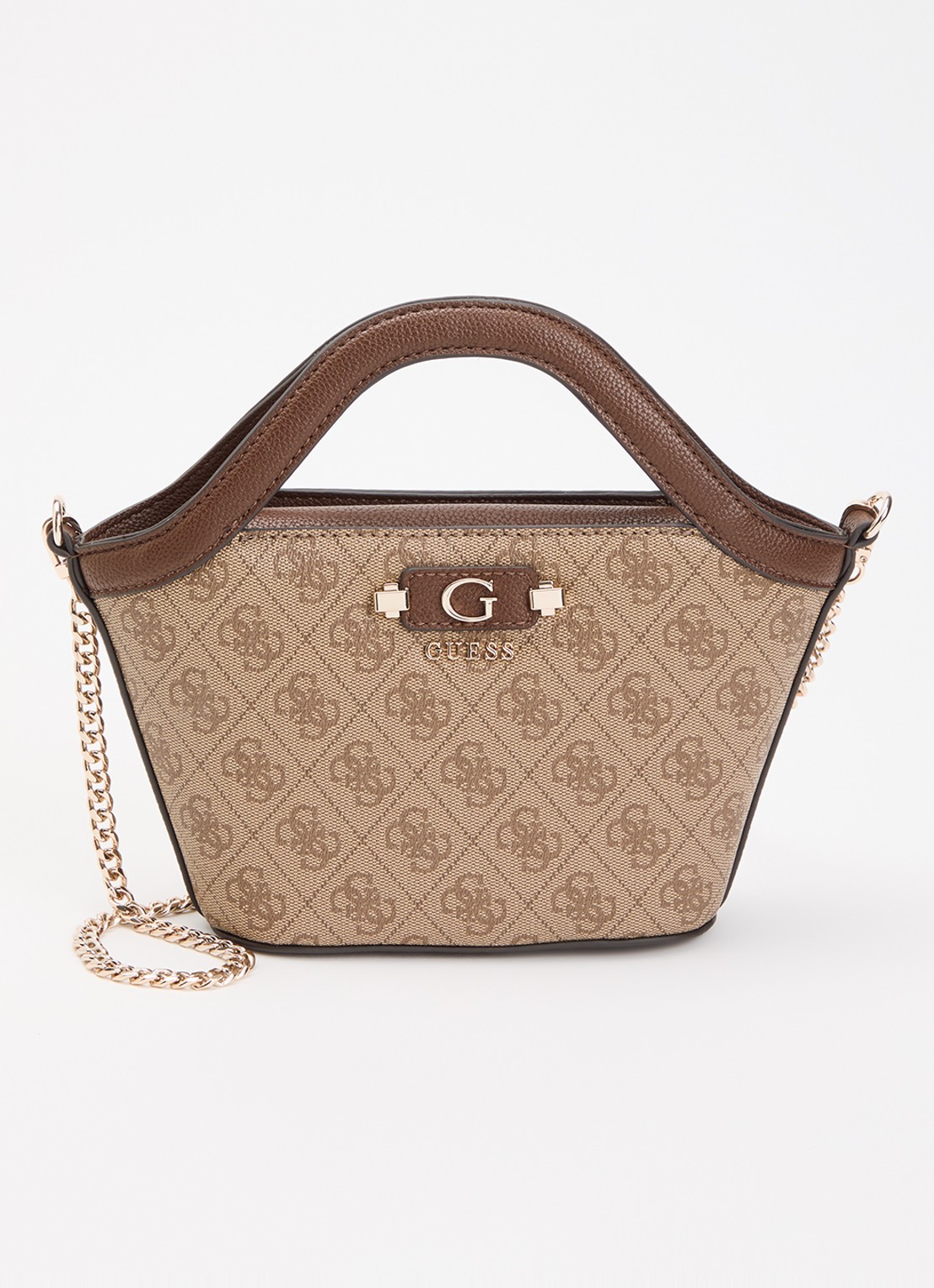 GUESS Lindsey Mini handtas met logoprint  - voorkant bruin