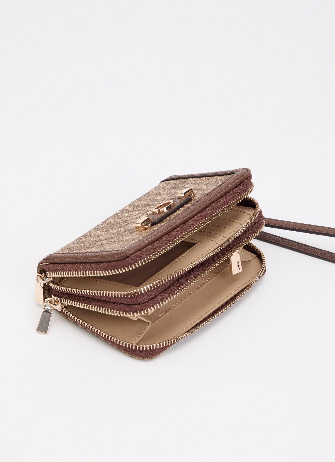 GUESS Lindsey portemonnee met logoprint  - voorkant 3 hazelnootbruin