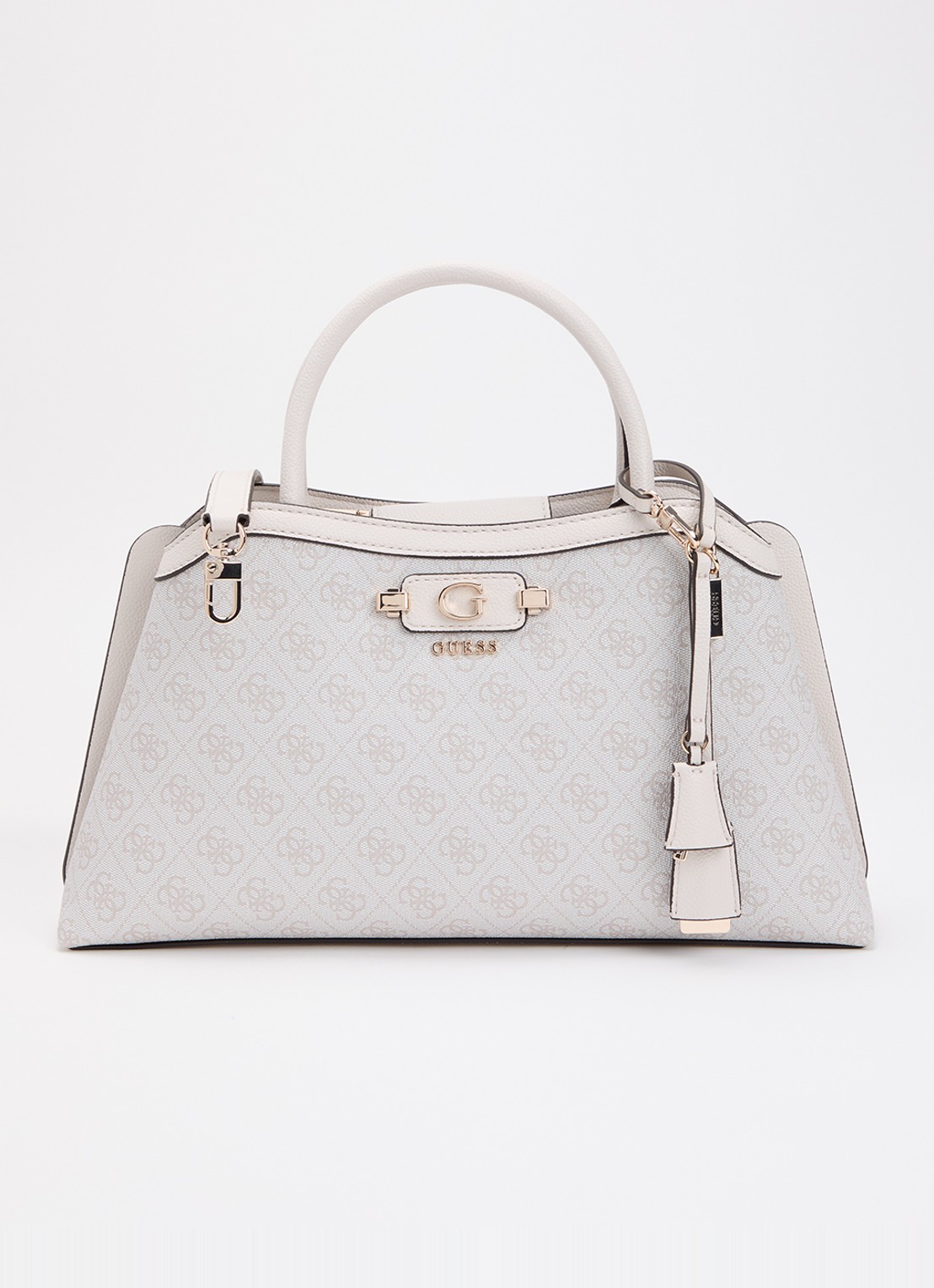 GUESS Lindsey schoudertas met logoprint en tasbedel  - voorkant 2 ivoor