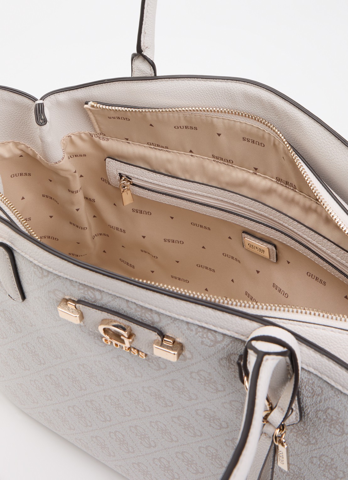 GUESS Lindsey schoudertas met logoprint - detail creme