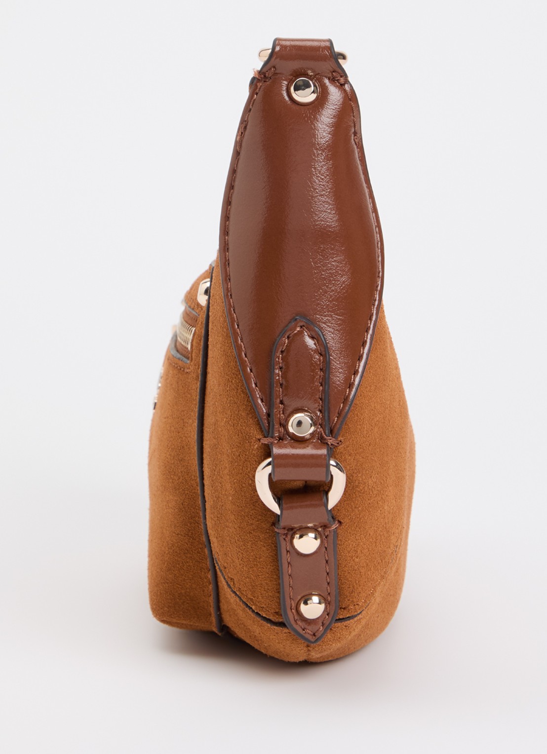 GUESS Marsha Mini crossbodytas van suède met leren details - detail 3 cognac