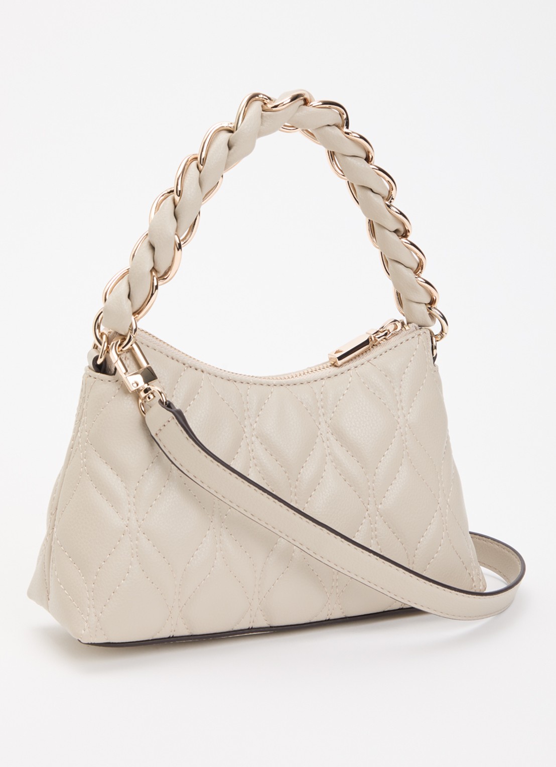 GUESS Maxine Mini schoudertas met quilt patroon en afneembare schouderriem - achterkant taupe