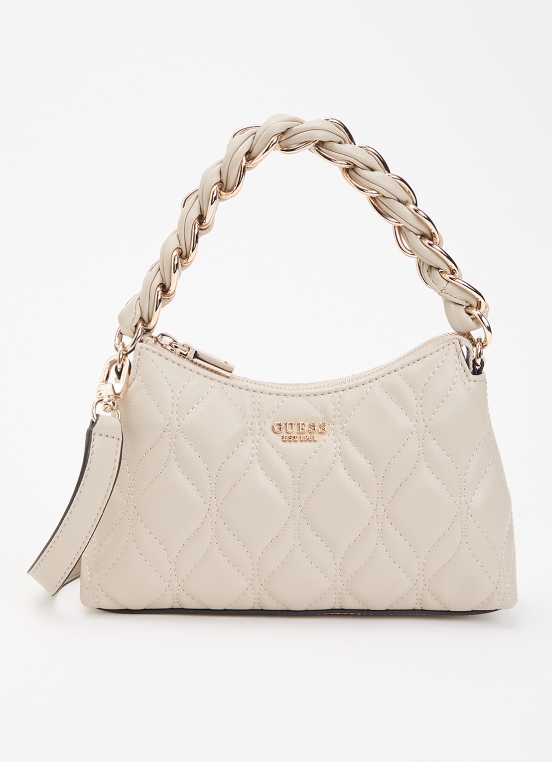 GUESS Maxine Mini schoudertas met quilt patroon en afneembare schouderriem - voorkant 2 taupe