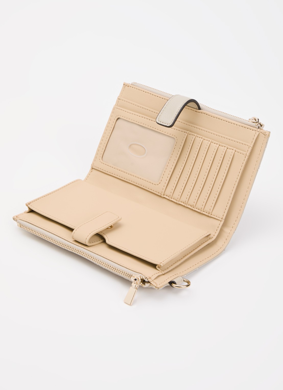 GUESS Maxine portemonnee met logo en quilt patroon - voorkant 3 donkerbeige