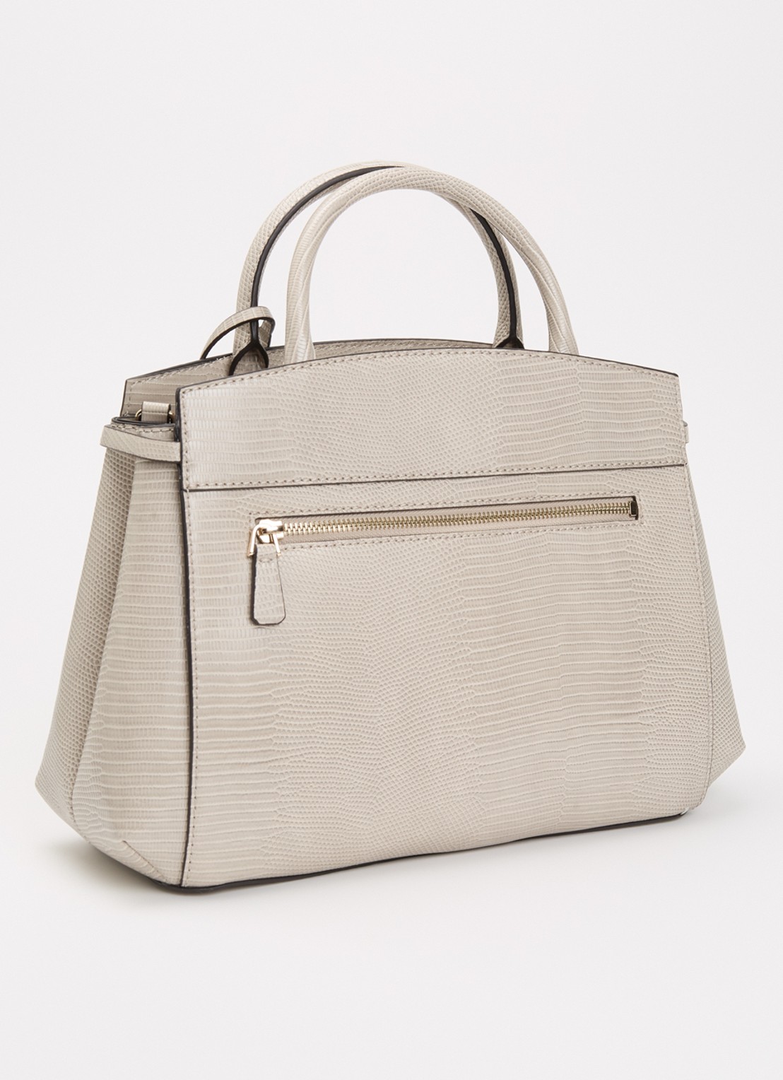 GUESS Melinda handtas met crocostructuur en afneembare schouderriem - achterkant donkerbeige