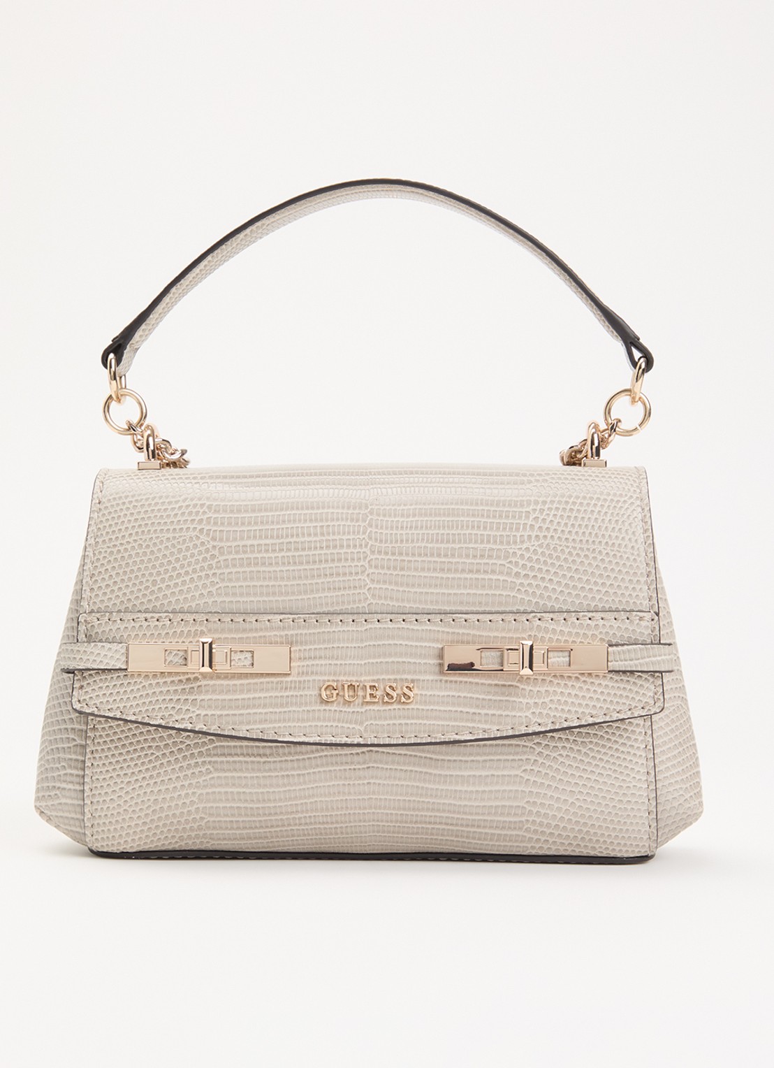 GUESS Melinda Mini crossbodytas met crocostructuur  - voorkant donkerbeige