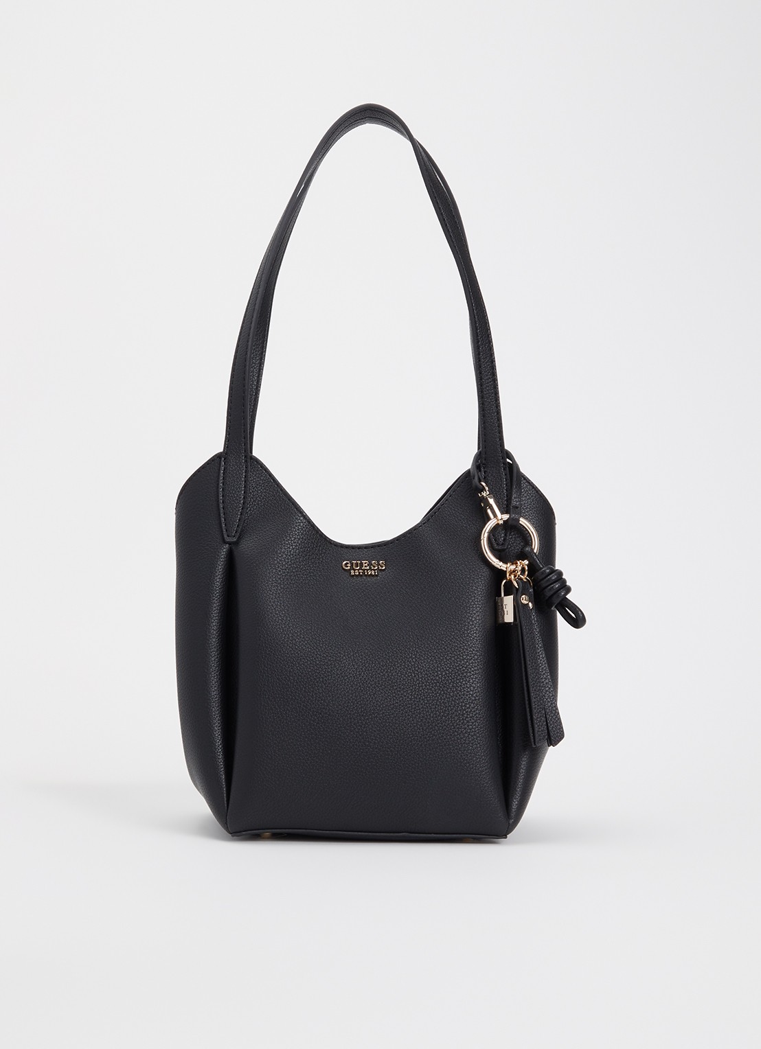 GUESS Melody schoudertas met logo en tasbedel - voorkant zwart