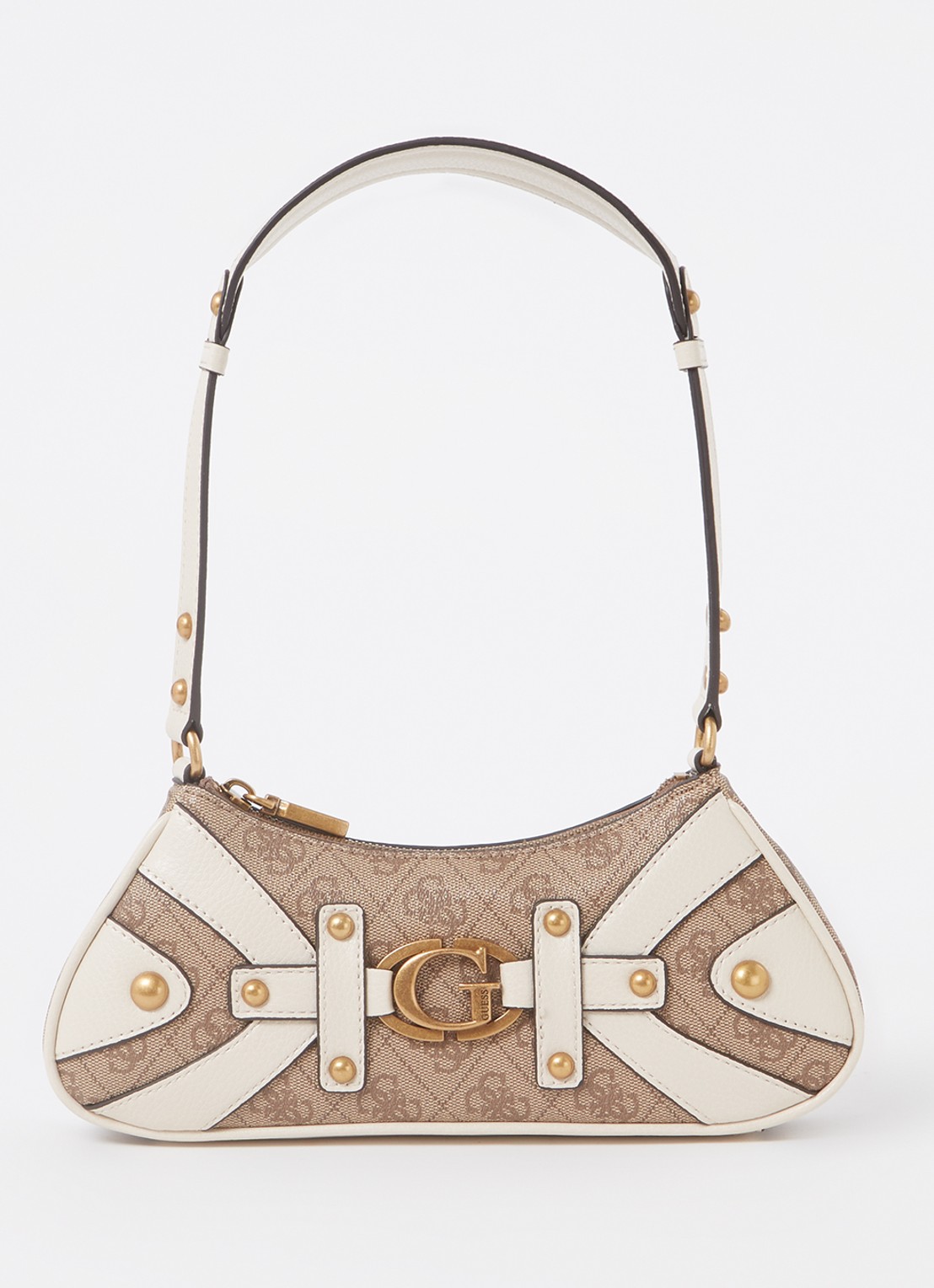 GUESS Mintha schoudertas met logoprint - voorkant camel
