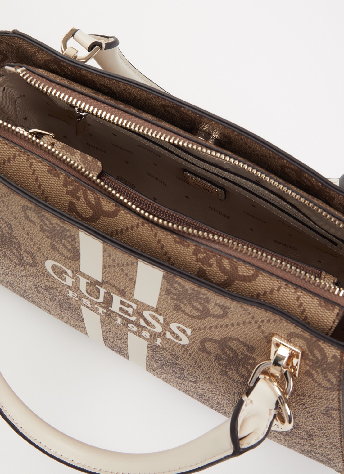 GUESS Noelle handtas met afneembare schouderriem - detail 3 lichtbruin