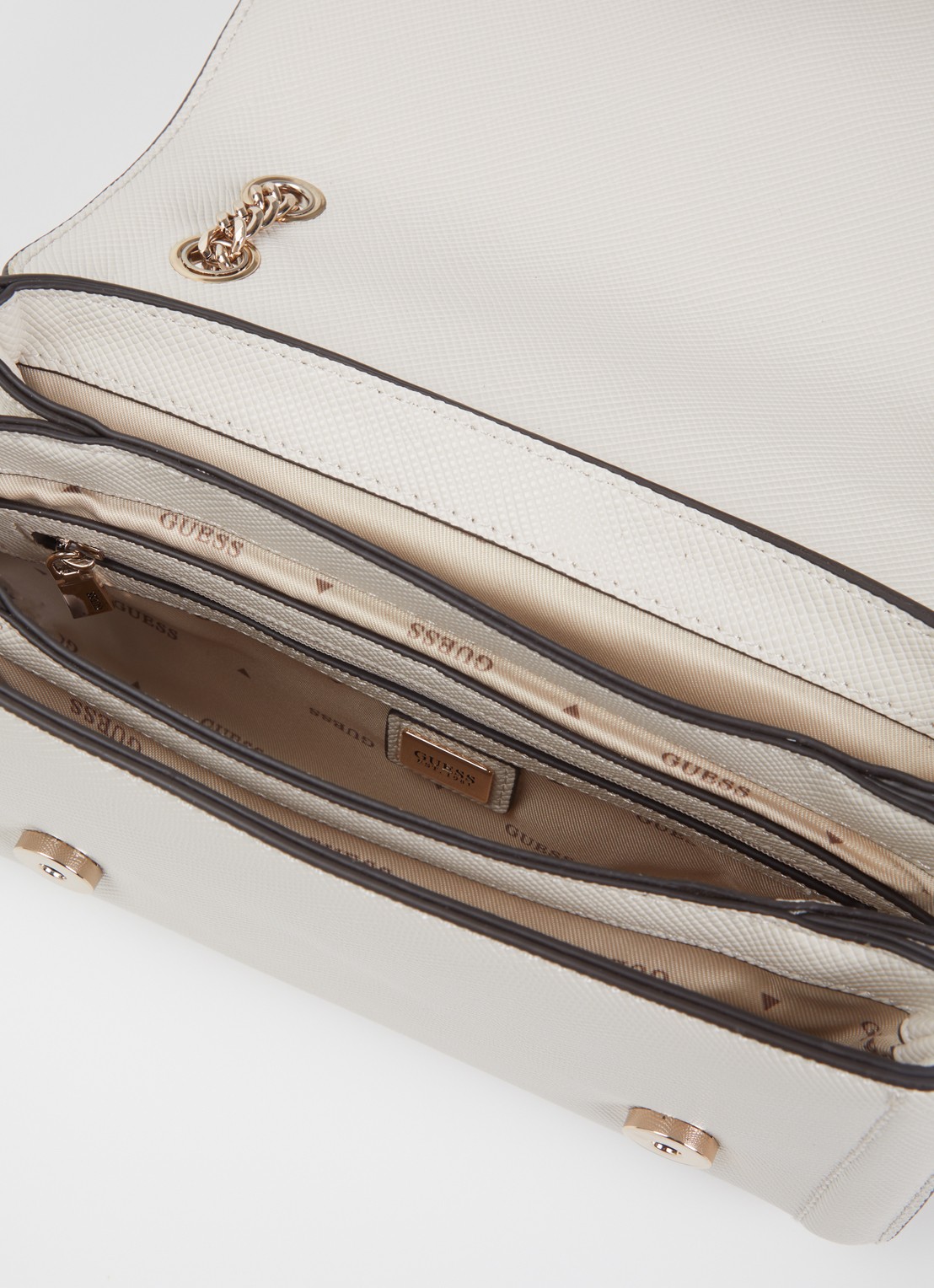 GUESS Noelle I crossbodytas met structuur en verstelbare schouderriem  - detail 3 gebroken wit