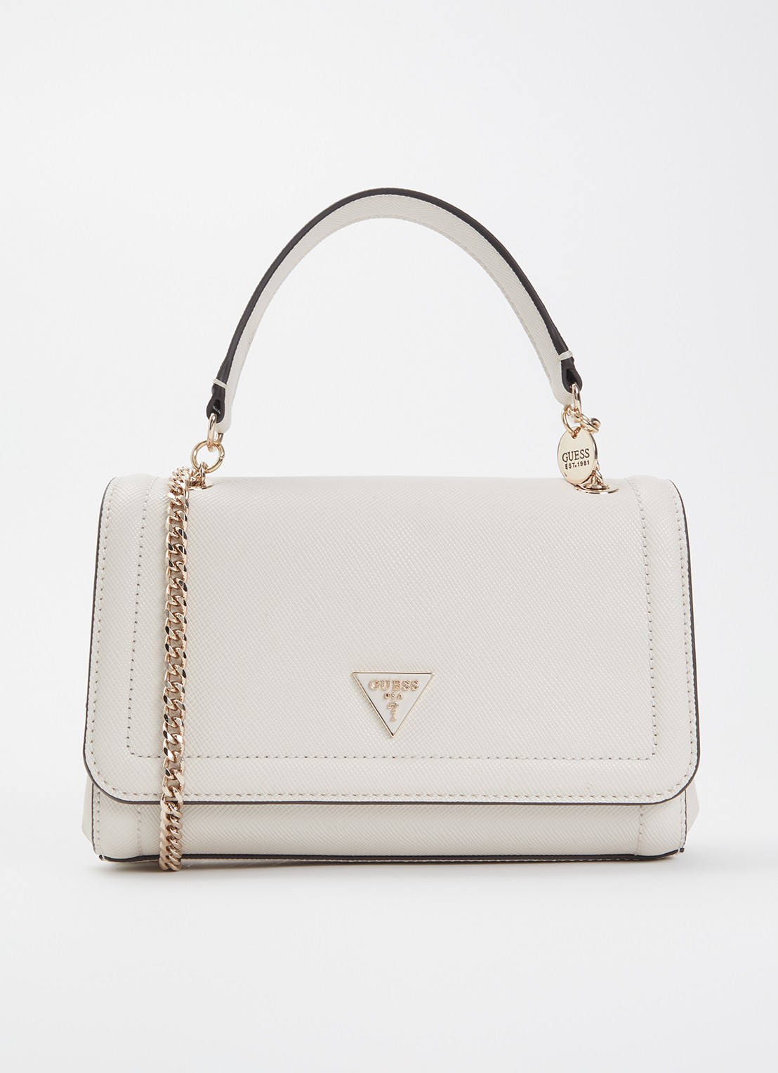 GUESS Noelle I crossbodytas met structuur en verstelbare schouderriem  - voorkant 2 gebroken wit