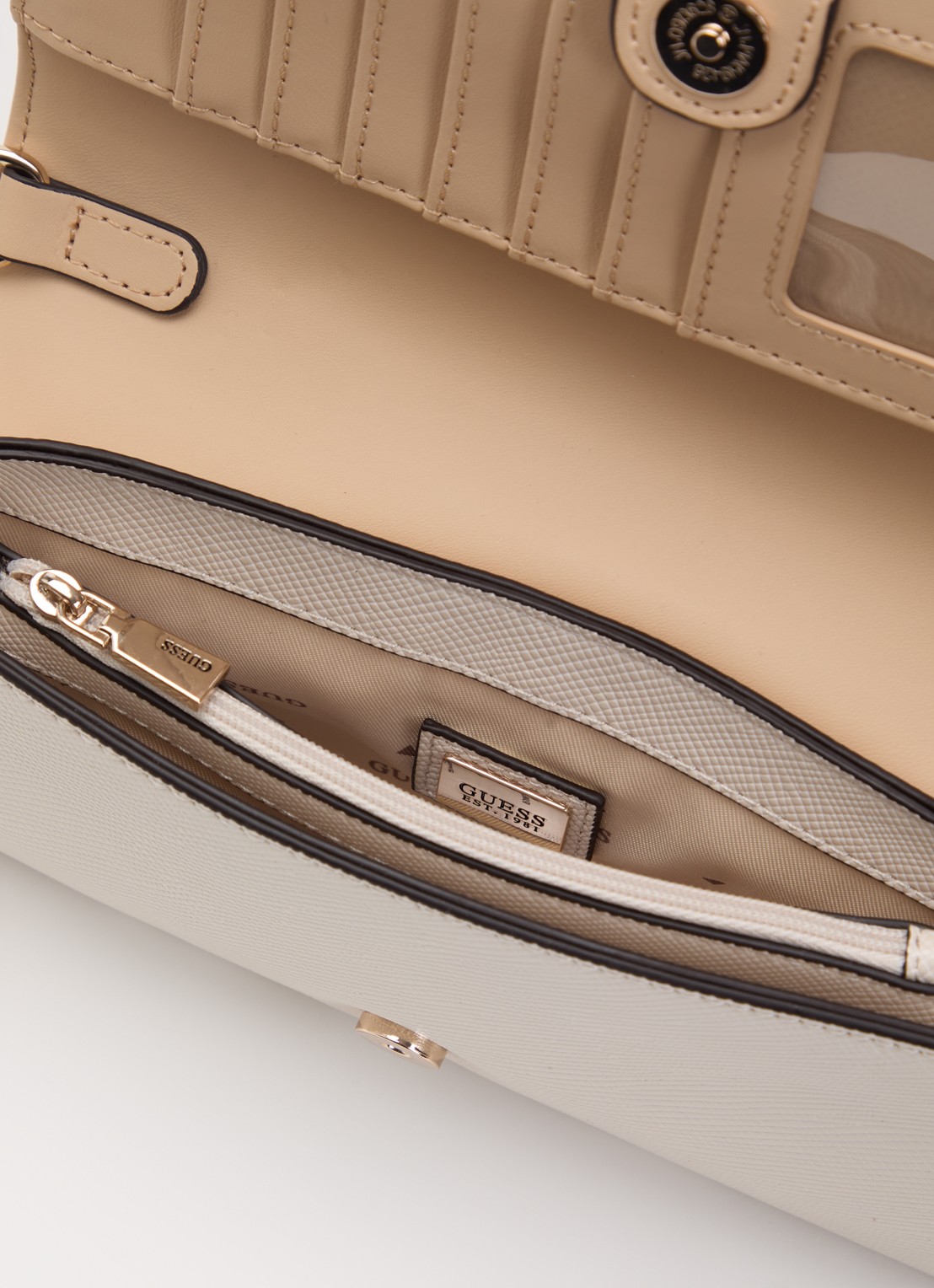 GUESS Noelle II crossbodytas met logo en afneembare schouderriem - detail 5 gebroken wit