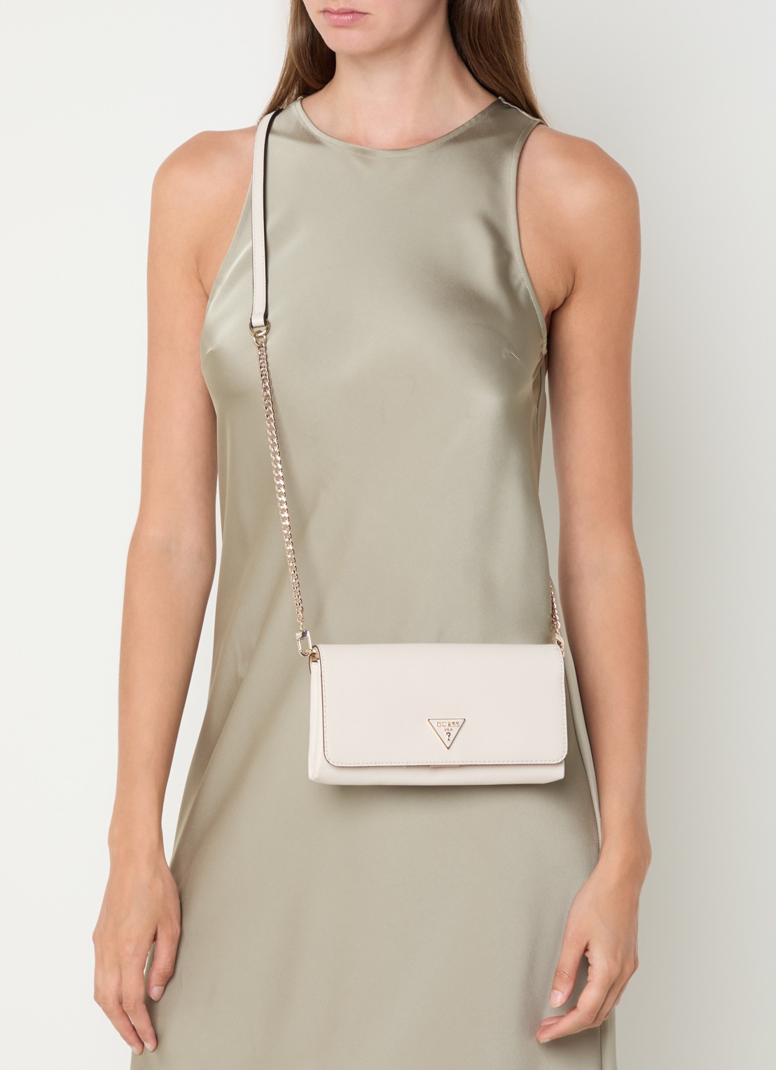 GUESS Noelle II crossbodytas met logo en afneembare schouderriem - voorkant 2 gebroken wit