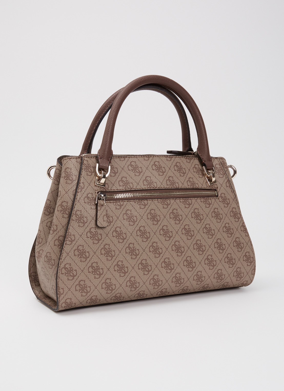 GUESS Noelle II handtas met logoprint en afneembare schouderriem - achterkant donkerbeige
