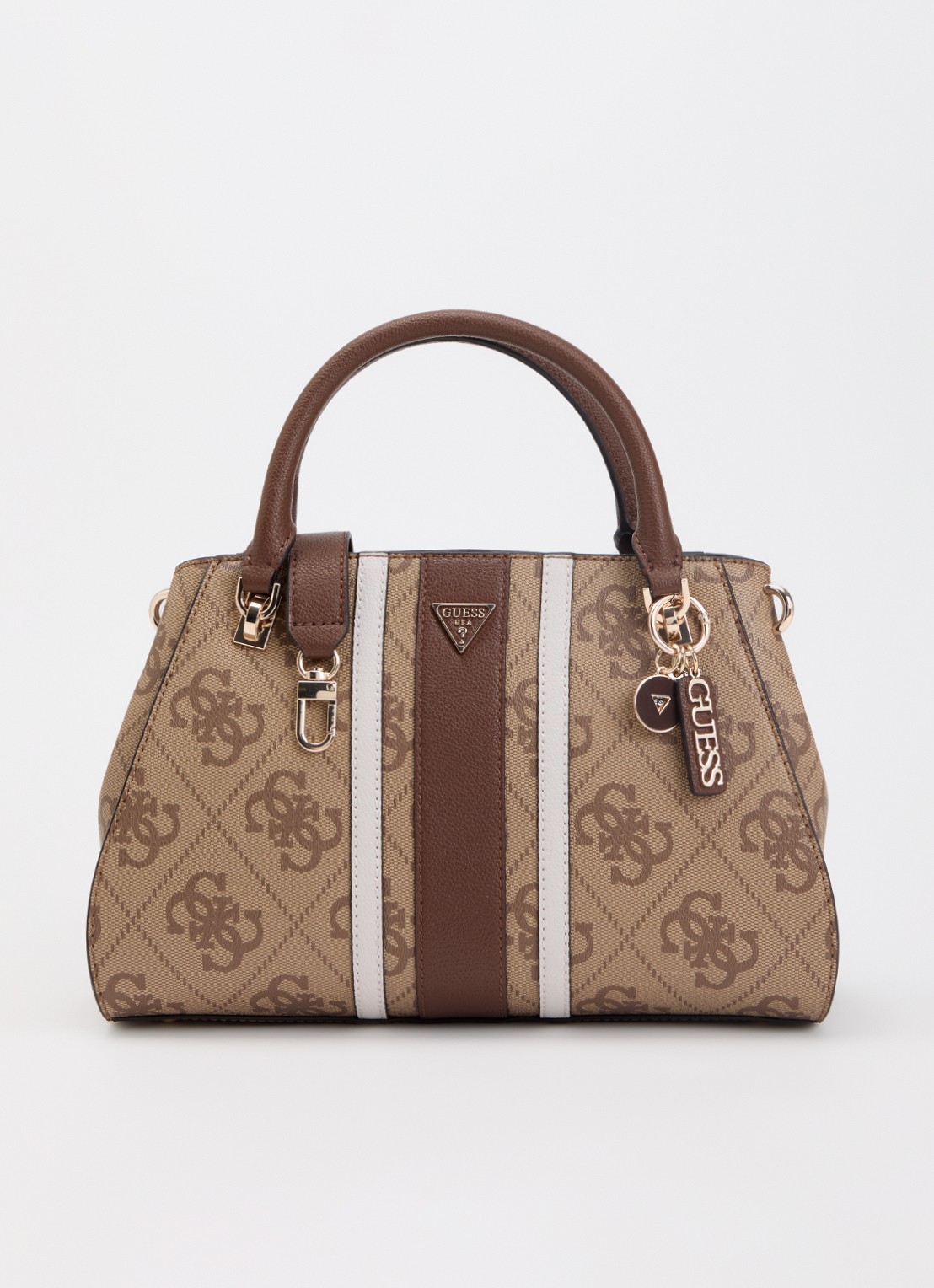 GUESS Noelle II handtas met logoprint en afneembare schouderriem - voorkant lichtbruin