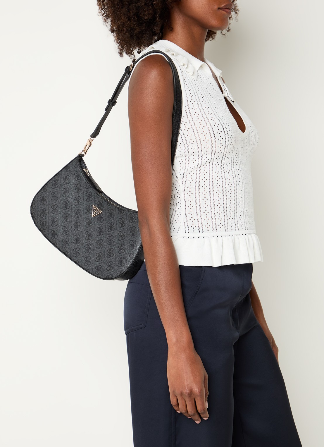 GUESS Noelle II handtas met logoprint  - voorkant 2 antraciet