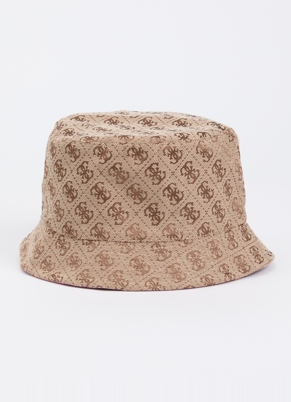 GUESS Noelle II reversible bucket hoed met logoprint - voorkant camel