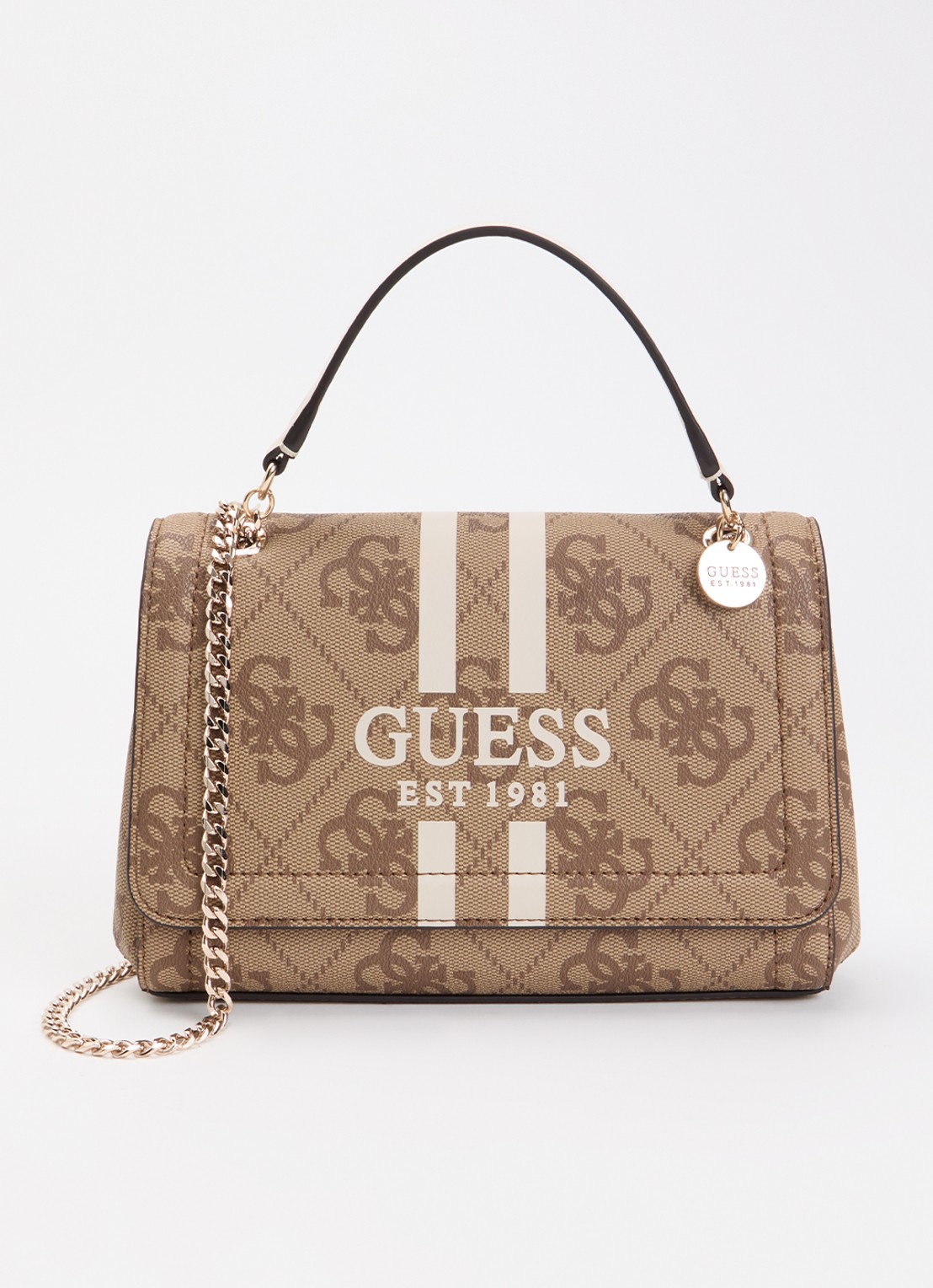 GUESS Noelle II schoudertas met logo - voorkant lichtbruin