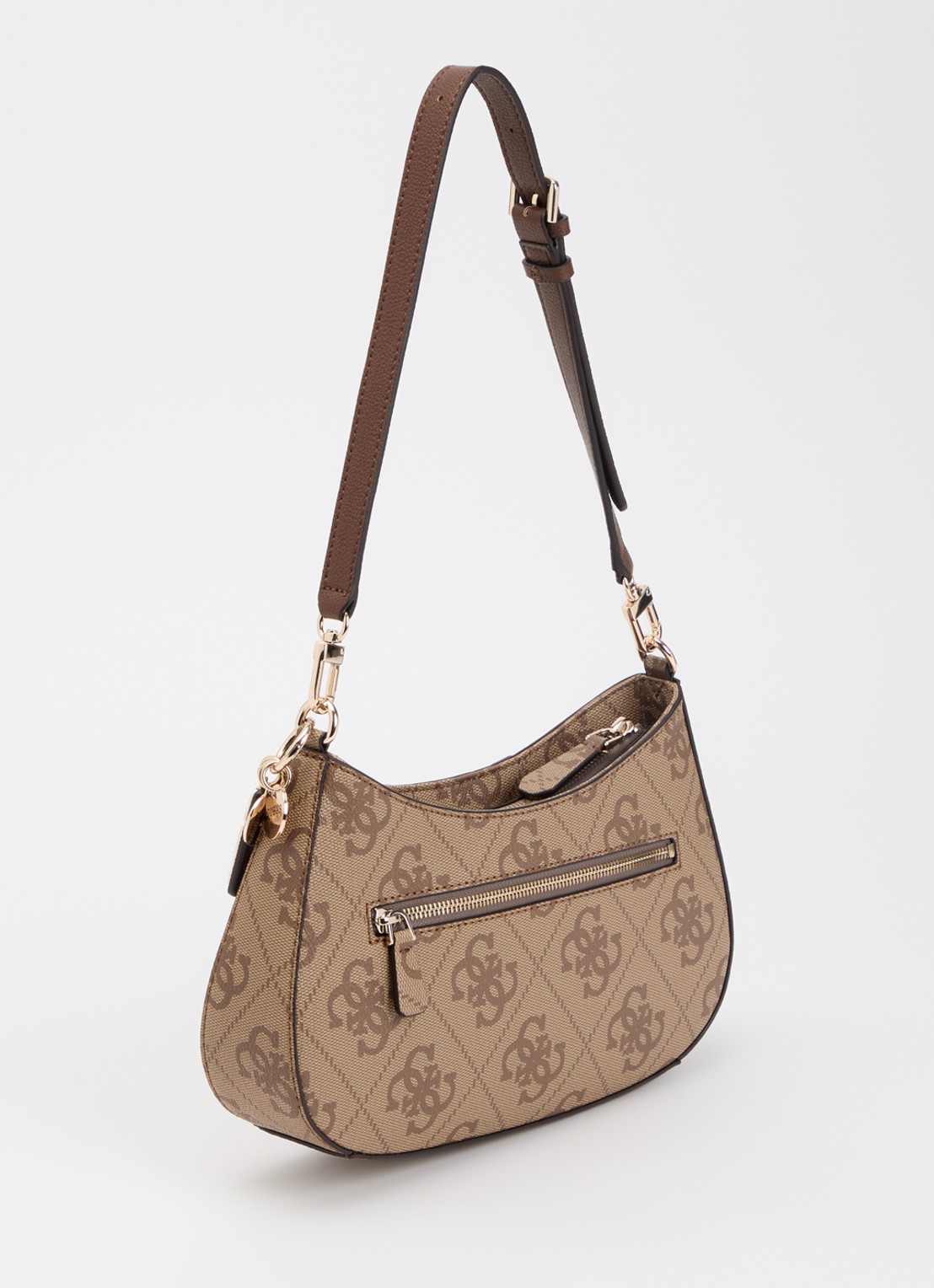 GUESS Noelle II schoudertas met logoprint en afneembare schouderriem - achterkant lichtbruin