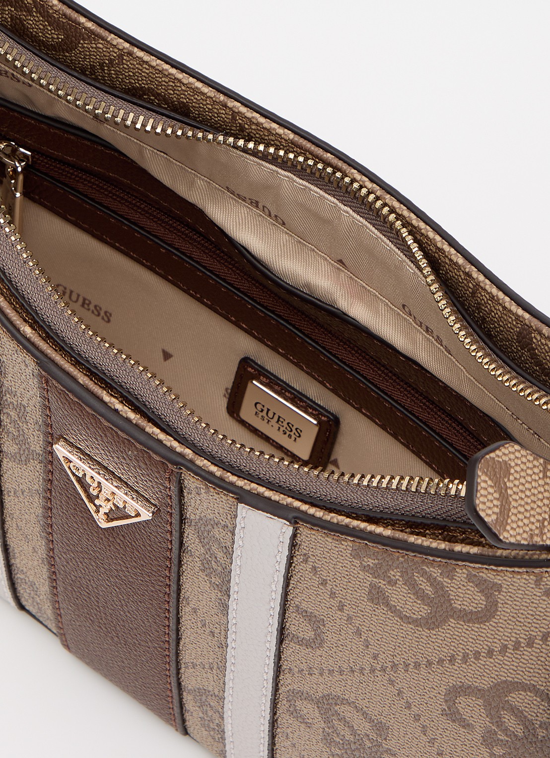 GUESS Noelle II schoudertas met logoprint en afneembare schouderriem - detail 3 lichtbruin