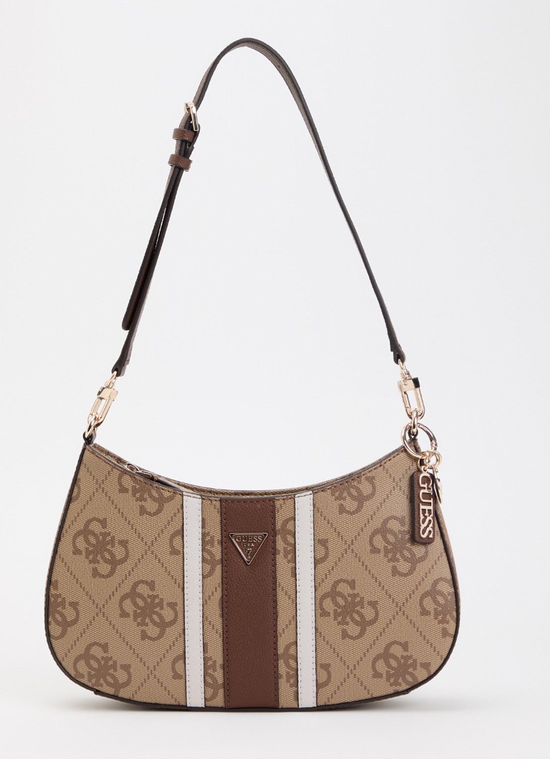 GUESS Noelle II schoudertas met logoprint en afneembare schouderriem - voorkant 2 lichtbruin