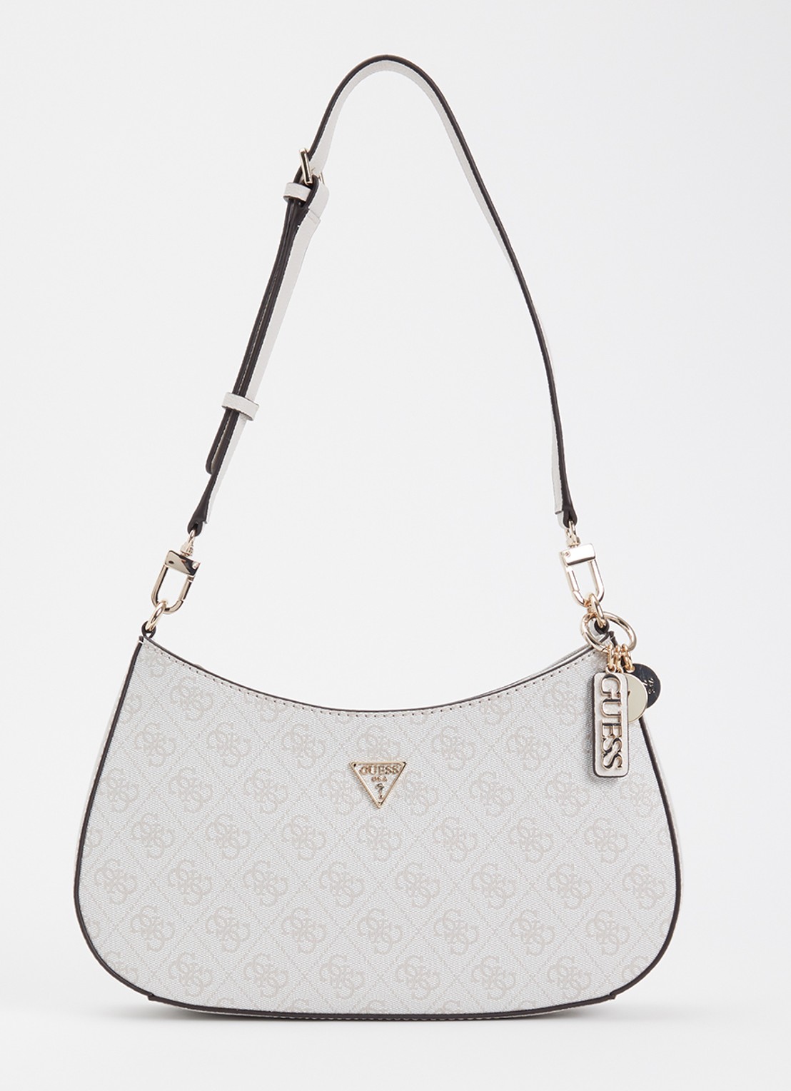 GUESS Noelle II schoudertas met logoprint en tasbedel - voorkant creme