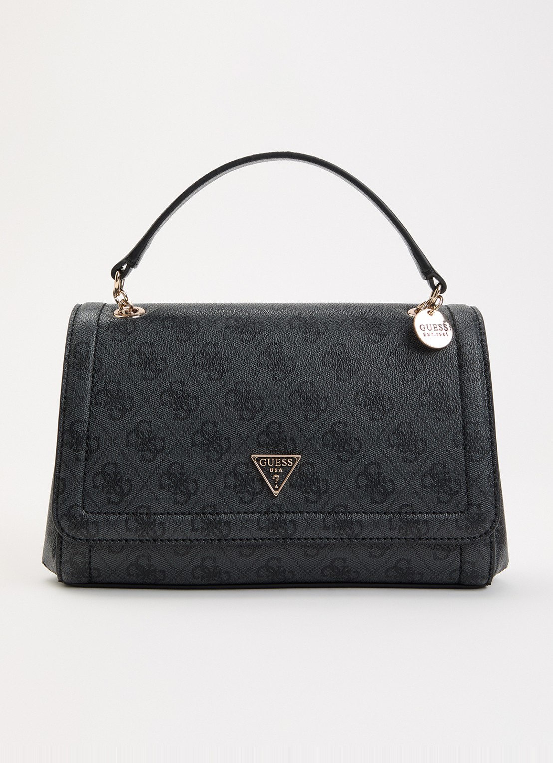 GUESS Noelle II schoudertas met logoprint en verstelbare schouderriem  - voorkant 2 antraciet