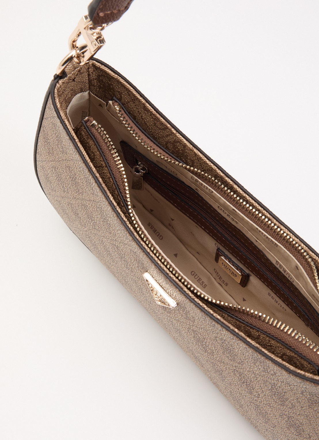 GUESS Noelle II schoudertas met logoprint - detail 3 lichtbruin