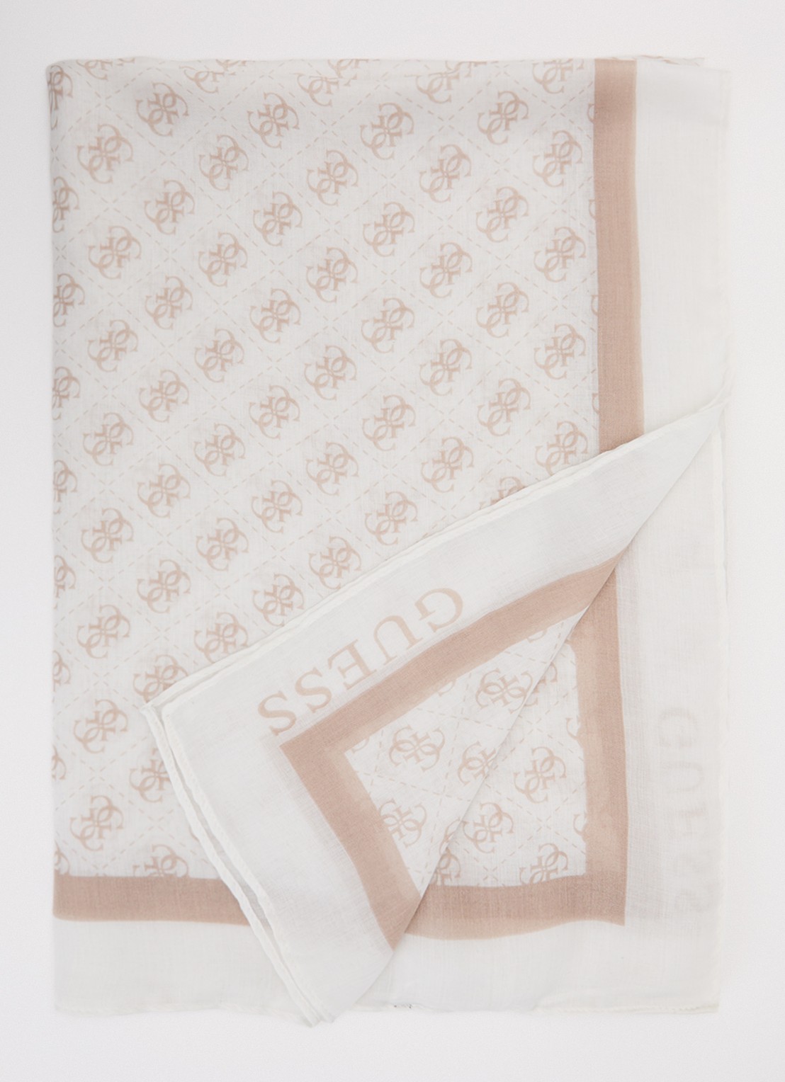 GUESS Noelle II sjaal met logoprint 180 x 90 cm  - voorkant 3 wit