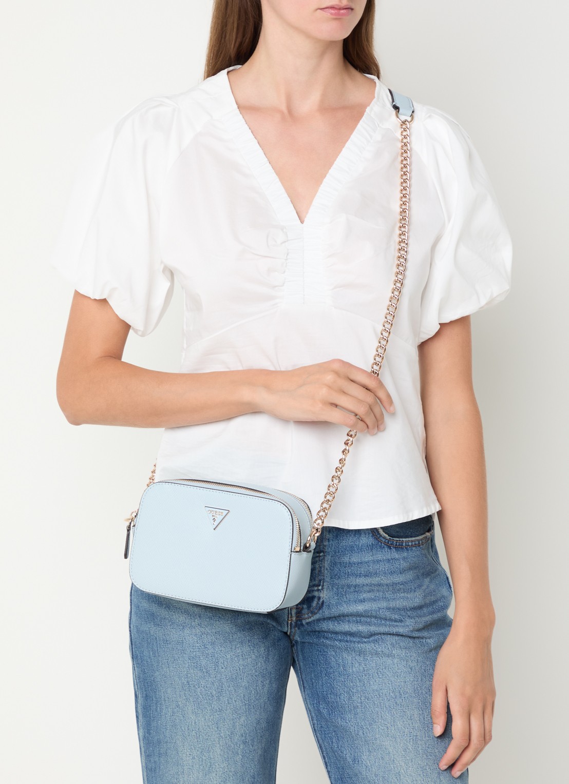 GUESS Noelle ll crossbodytas met logo - voorkant 2 lichtblauw
