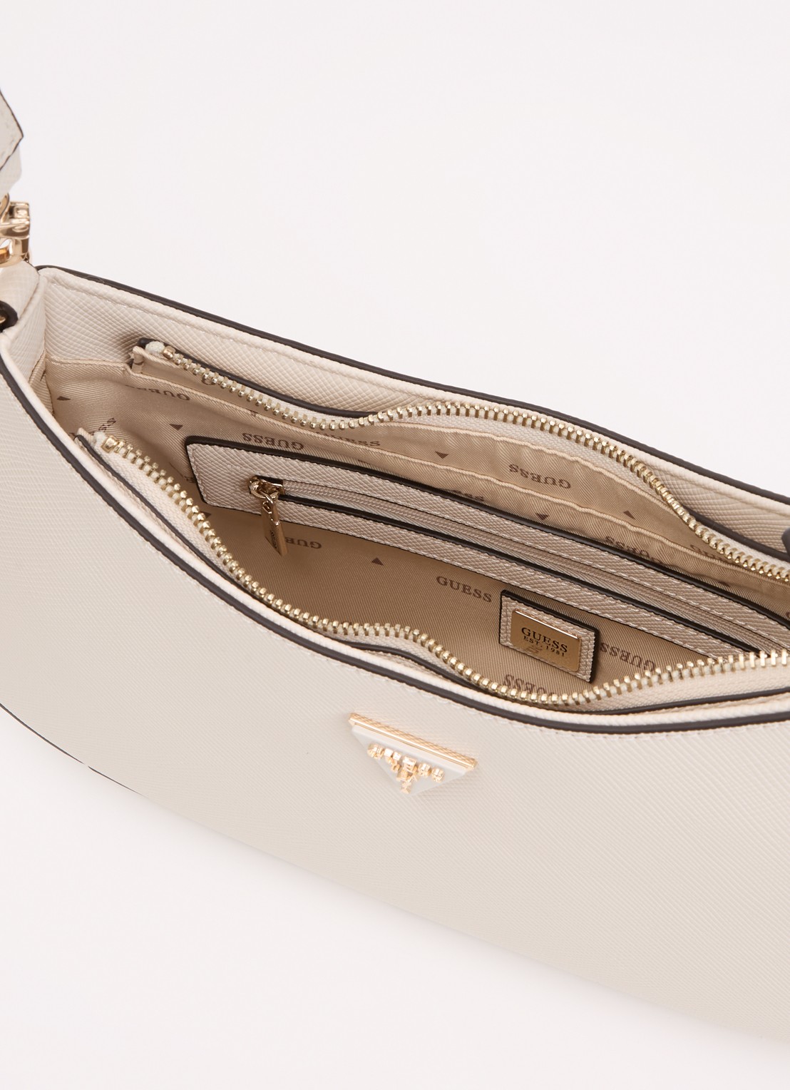 GUESS Noelle ll schoudertas met logoprint en afneembare schouderriem - detail 2 gebroken wit