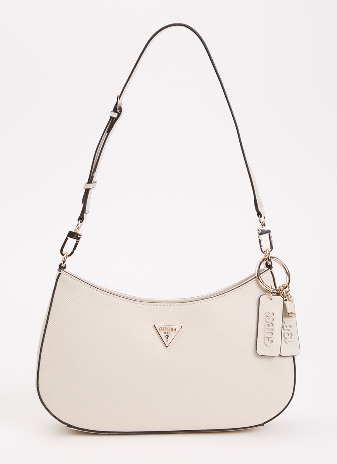 GUESS Noelle ll schoudertas met logoprint en afneembare schouderriem - voorkant 5 gebroken wit