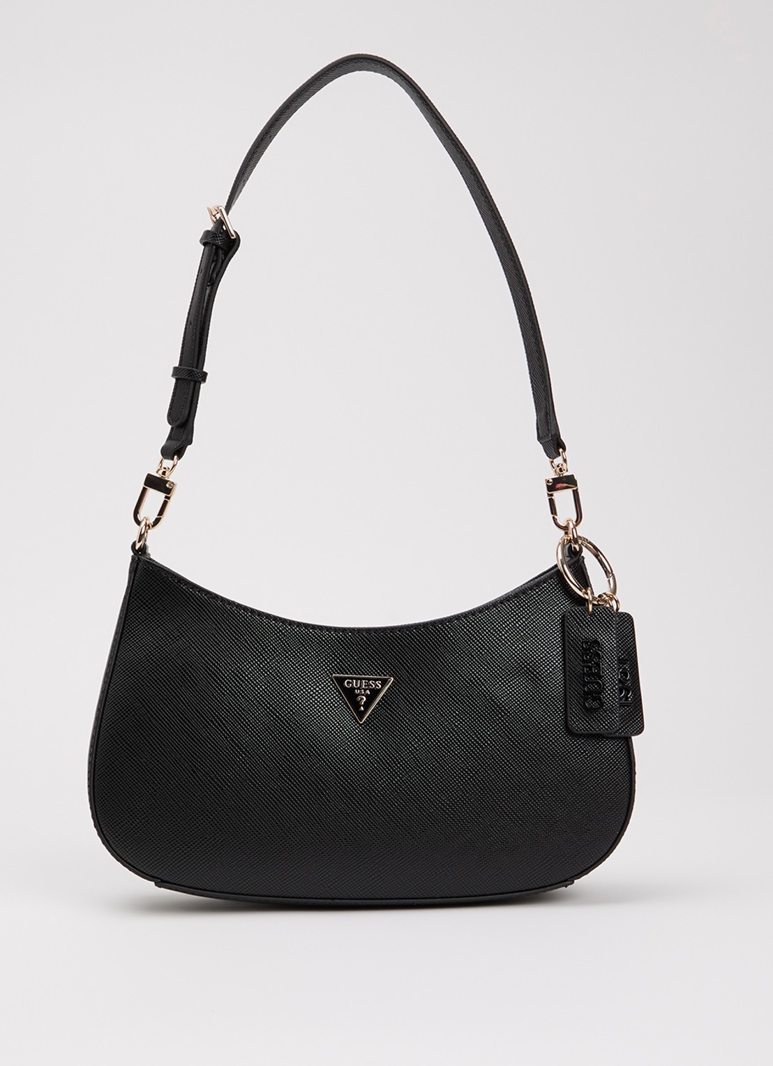 GUESS Noelle ll schoudertas met logoprint en afneembare schouderriem - voorkant 5 zwart